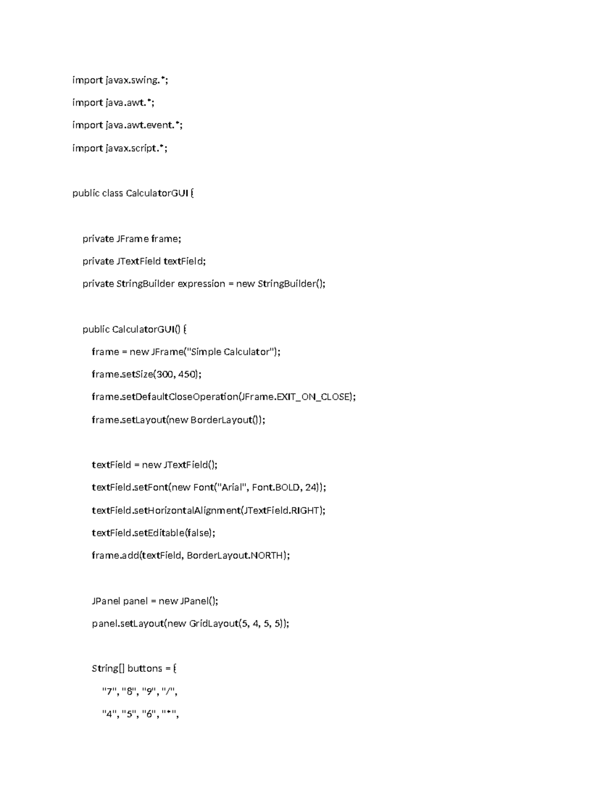 CalculatorGUI Code Implementation for CS101 - Final Project - Studocu