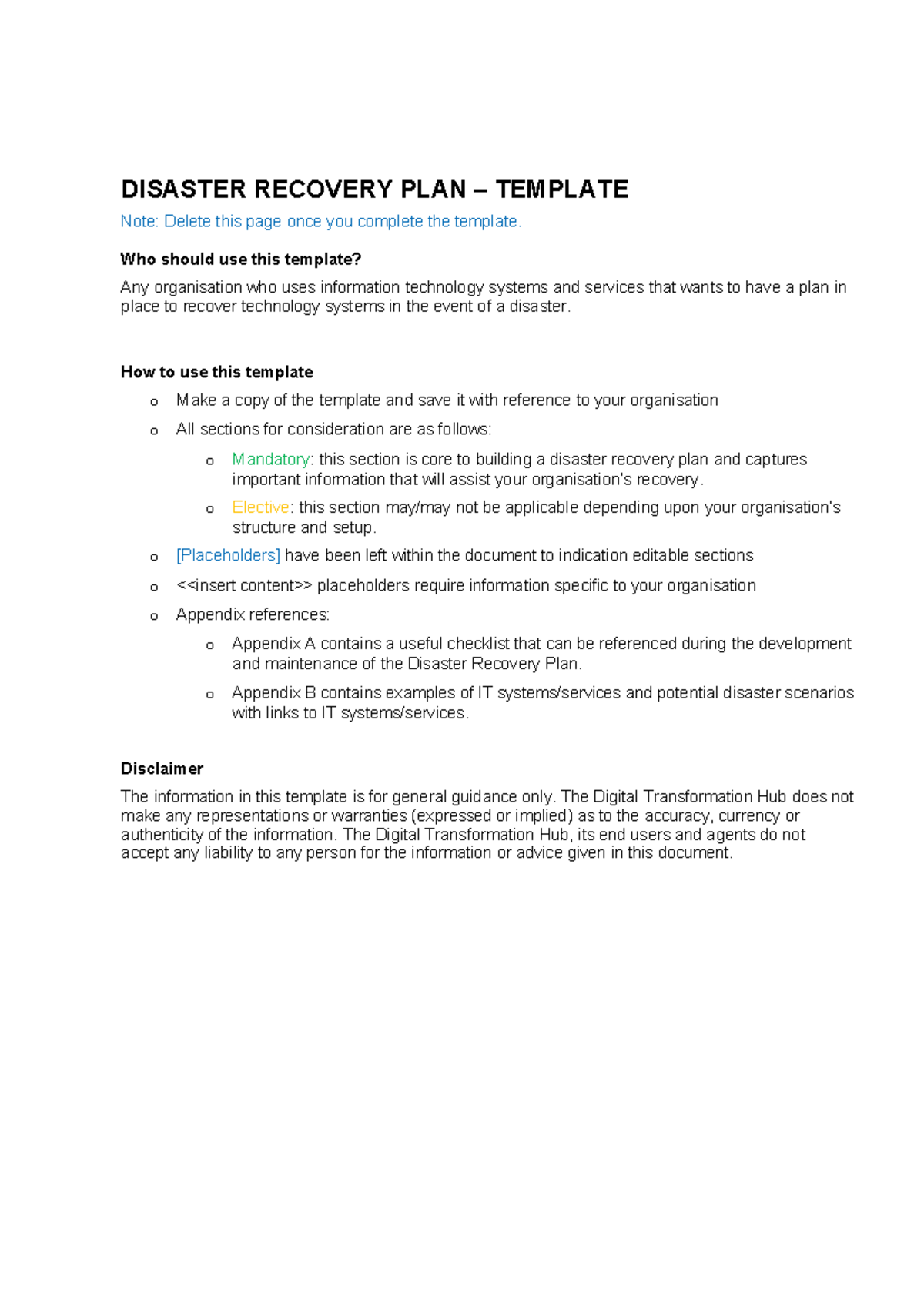 Disaster Recovery Plan Template (DRP) for IT Systems Management - Studocu