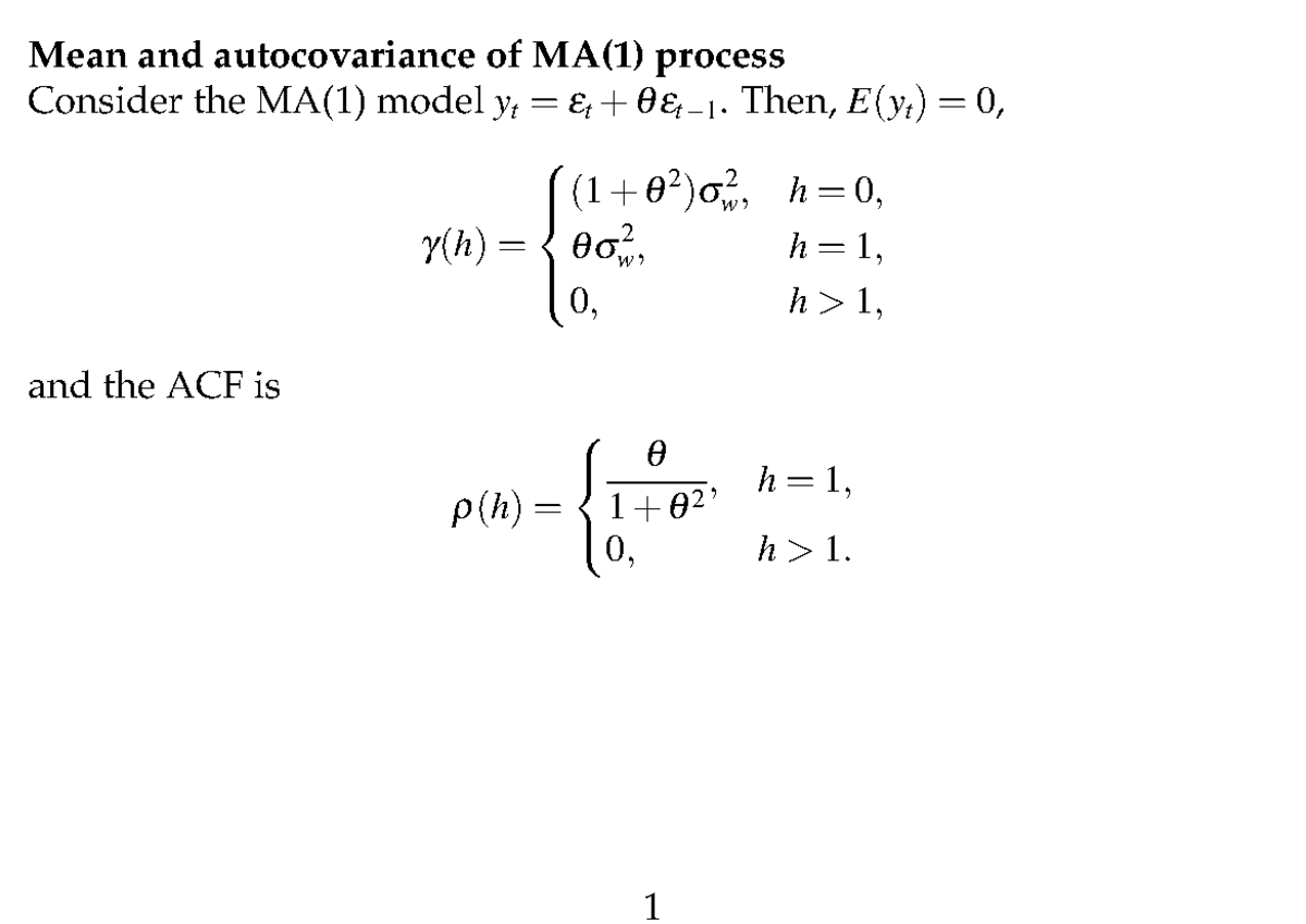 Lec 17 03 - MA(1) Process: Mean, Autocovariance & AR Representation ...
