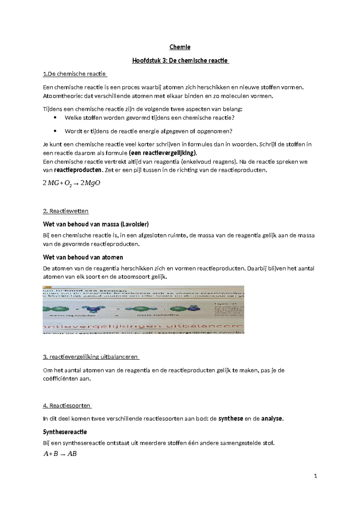 Chemie - Hoofdstuk 3: De Chemische Reactie en Reactiewetten - Studocu
