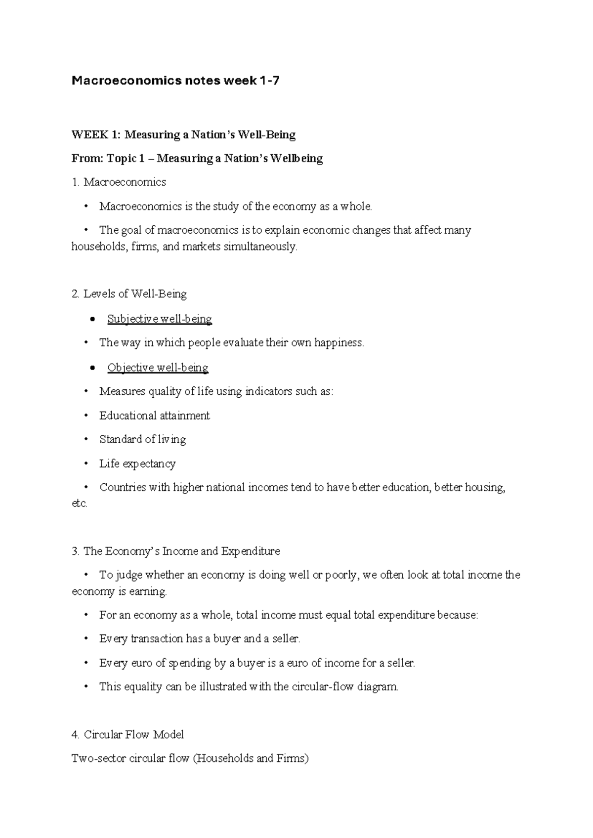 Macroeconomics Notes: Weeks 1-7 Overview and Key Concepts - Studocu
