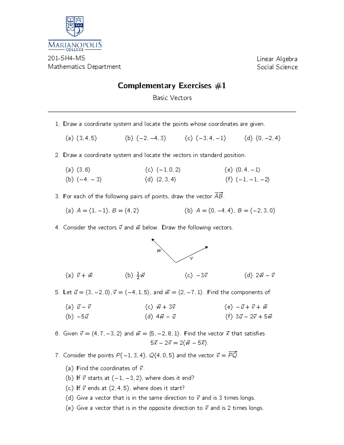 Mathematics SH4 Lab 1: Basic Vectors Exercises and Solutions - Studocu