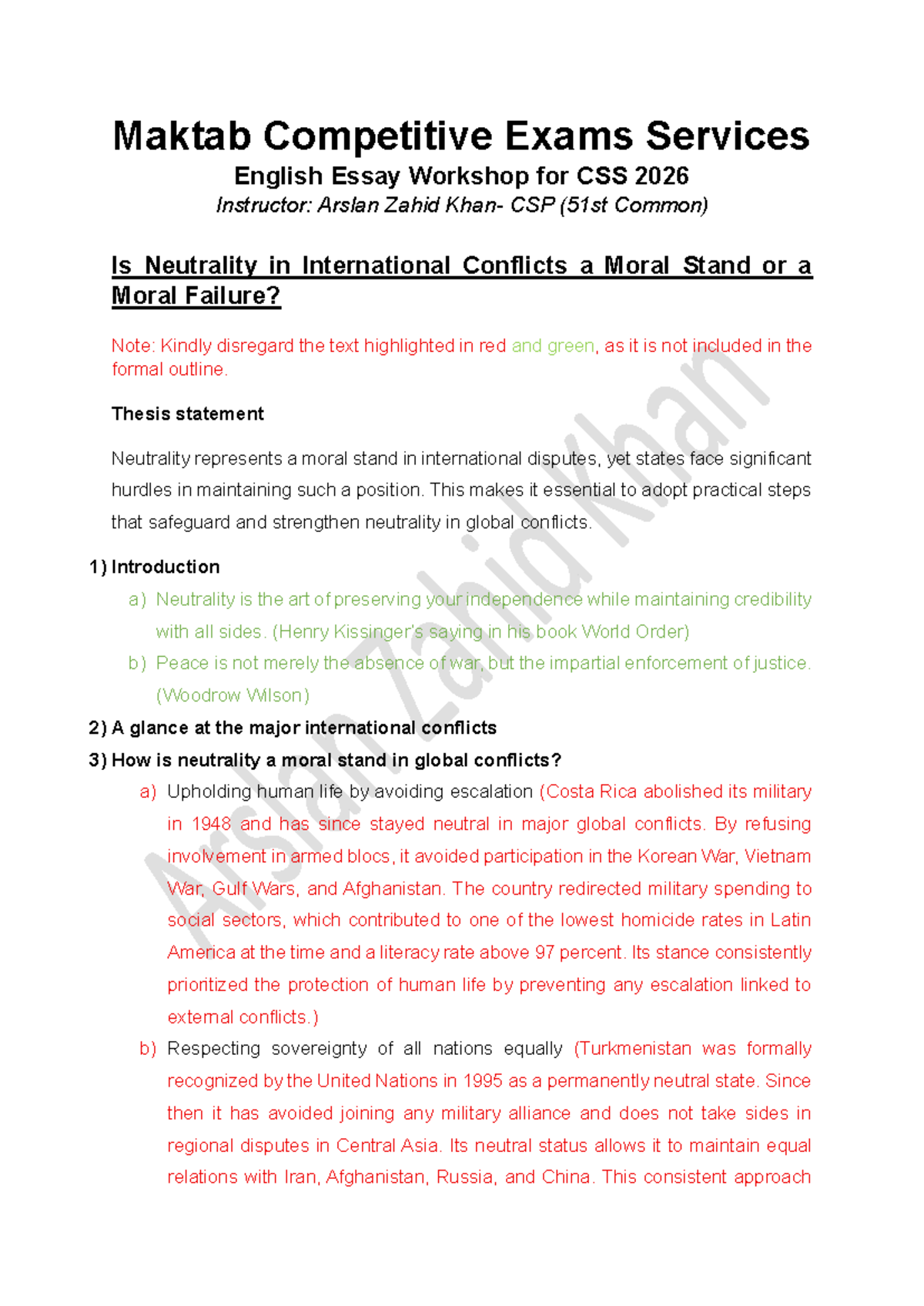CSS 2026 English Essay: Neutrality in International Conflicts - Studocu