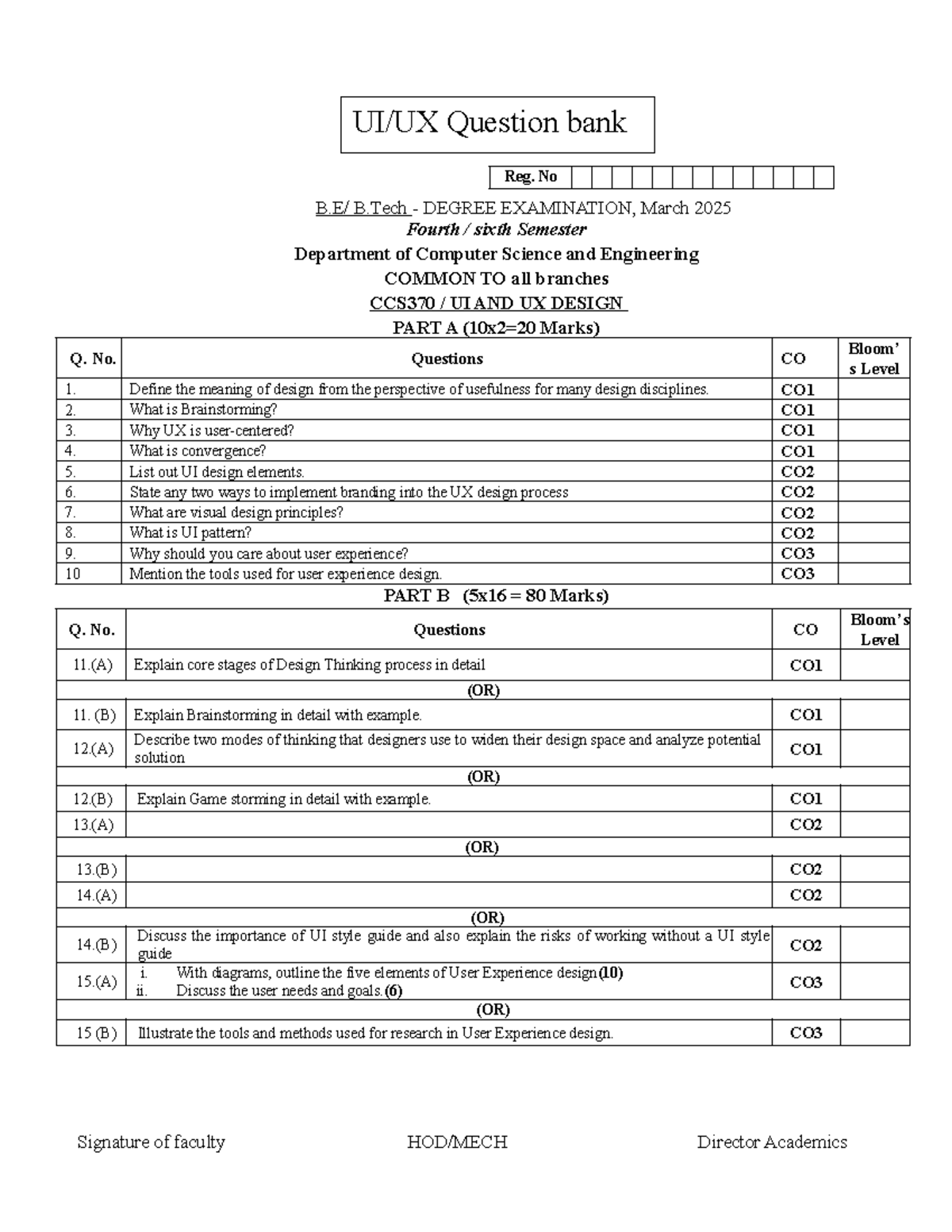 CCS370 B.Tech Exam QP: UI & UX Design Question Bank, Mar 2025 - Studocu