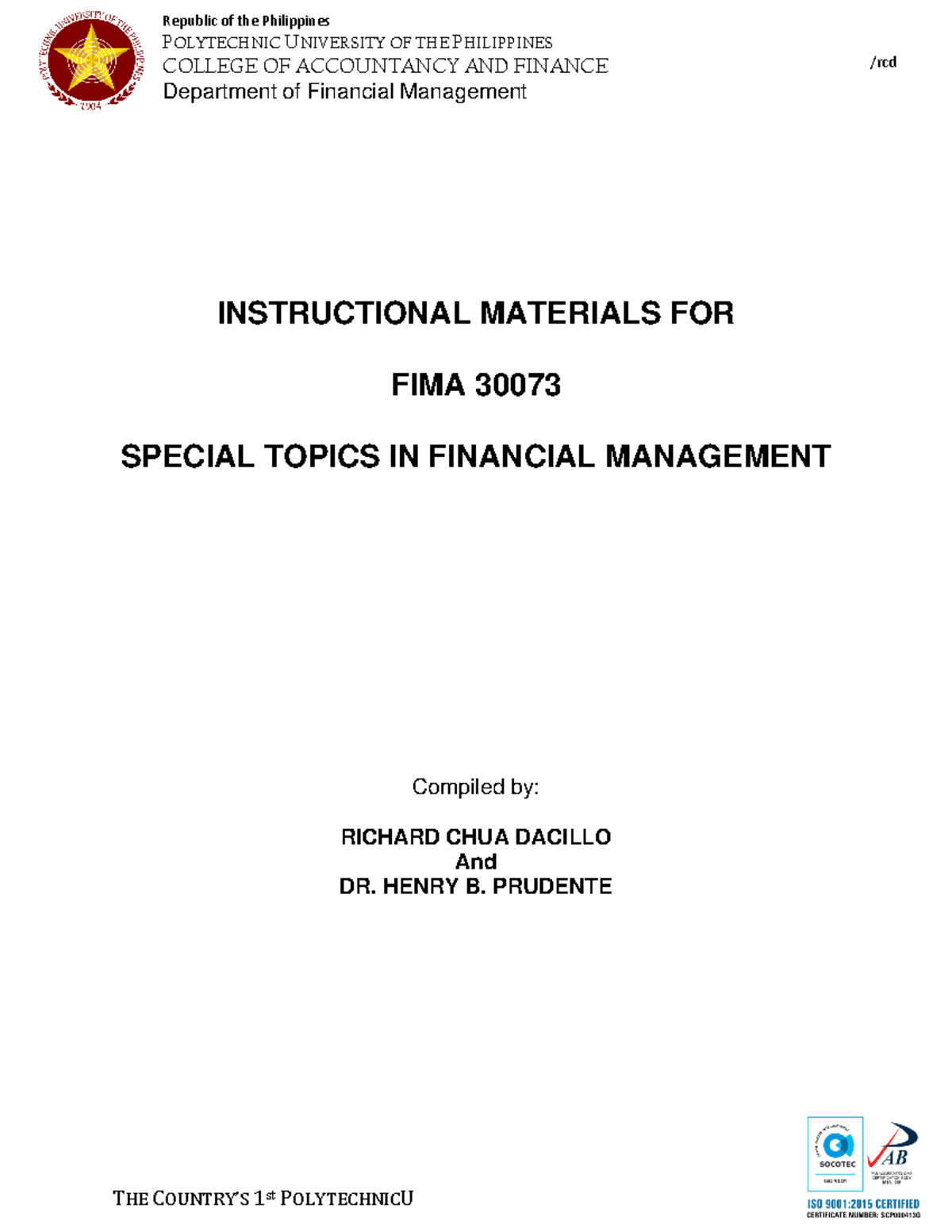 **FIMA 30073: Special Topics in Financial Management - Module V2** - Document Preview