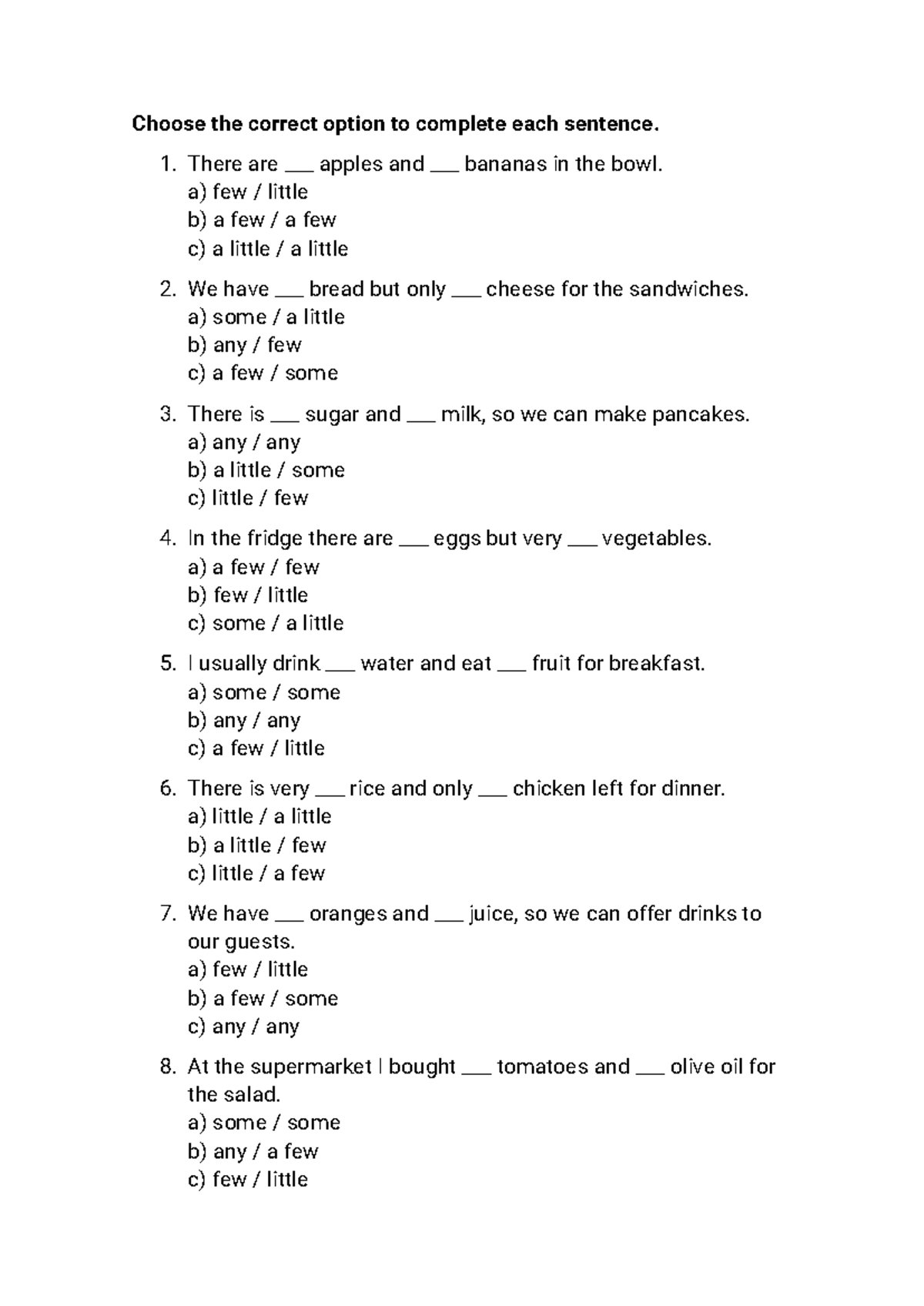 Quantifiers Practice Exercise: Complete the Sentences - Studocu