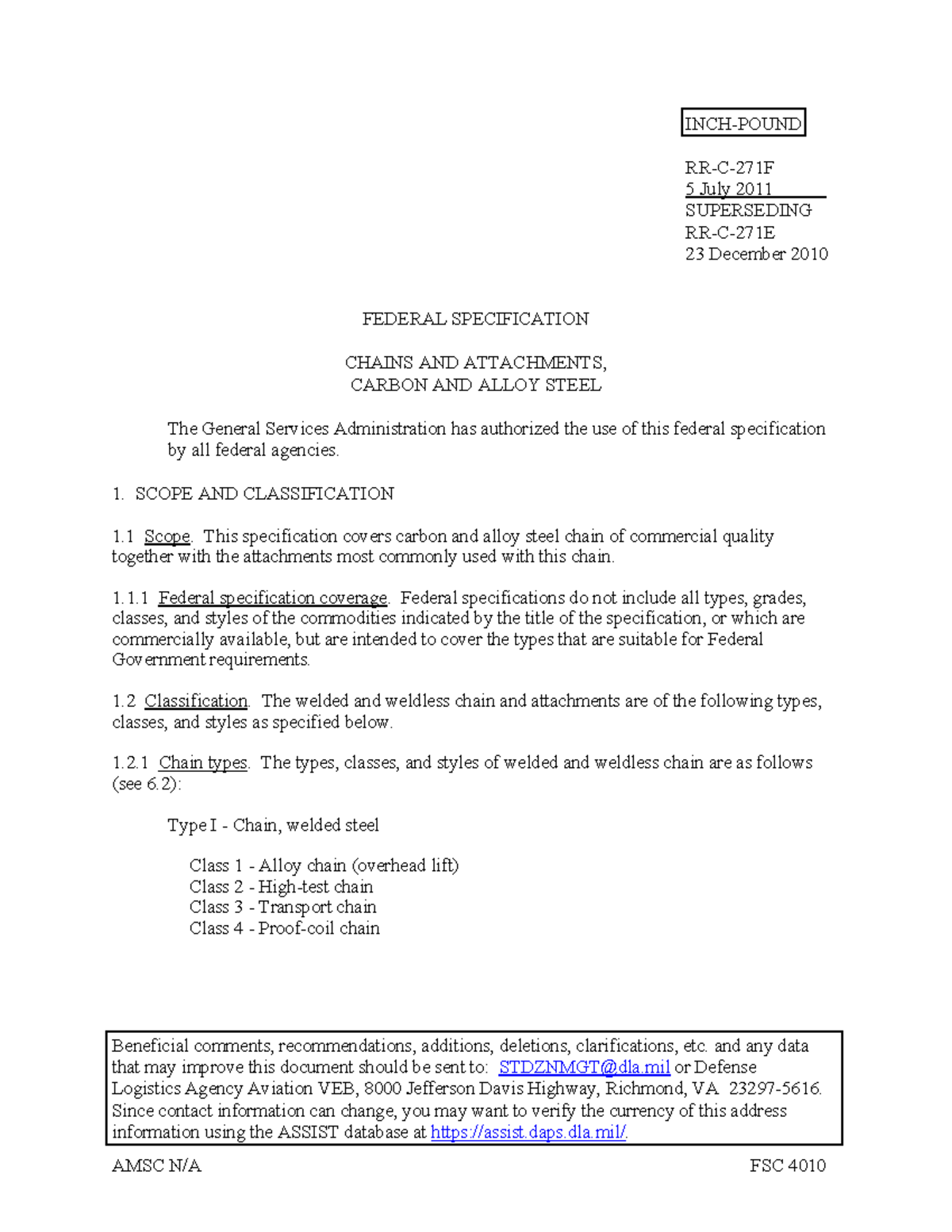 Federal Specification RR-C-271F: Carbon & Alloy Steel Chains and ...
