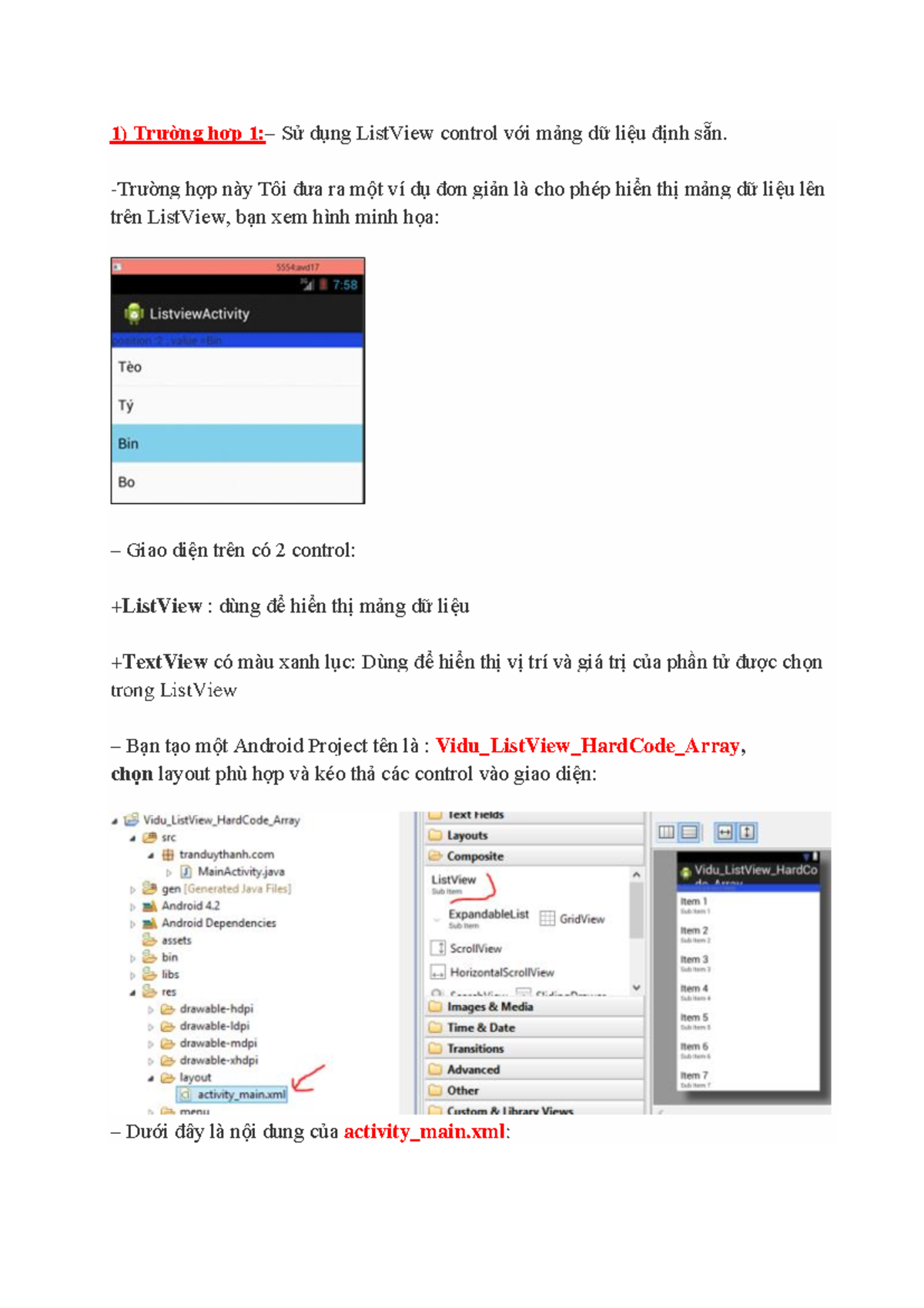 Bài Thực Hành Sử Dụng ListView Control Trong Android (Mã: Vidu_ListView ...