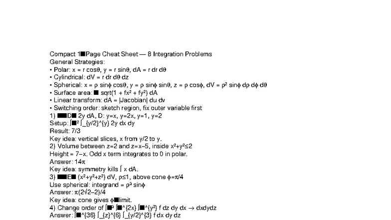Cheat Sheet: 8 Integration Problems & General Strategies - Studocu