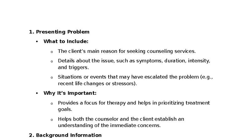 PSY315 Interview Wk4 - questions and answers - 1. Presenting Problem ...