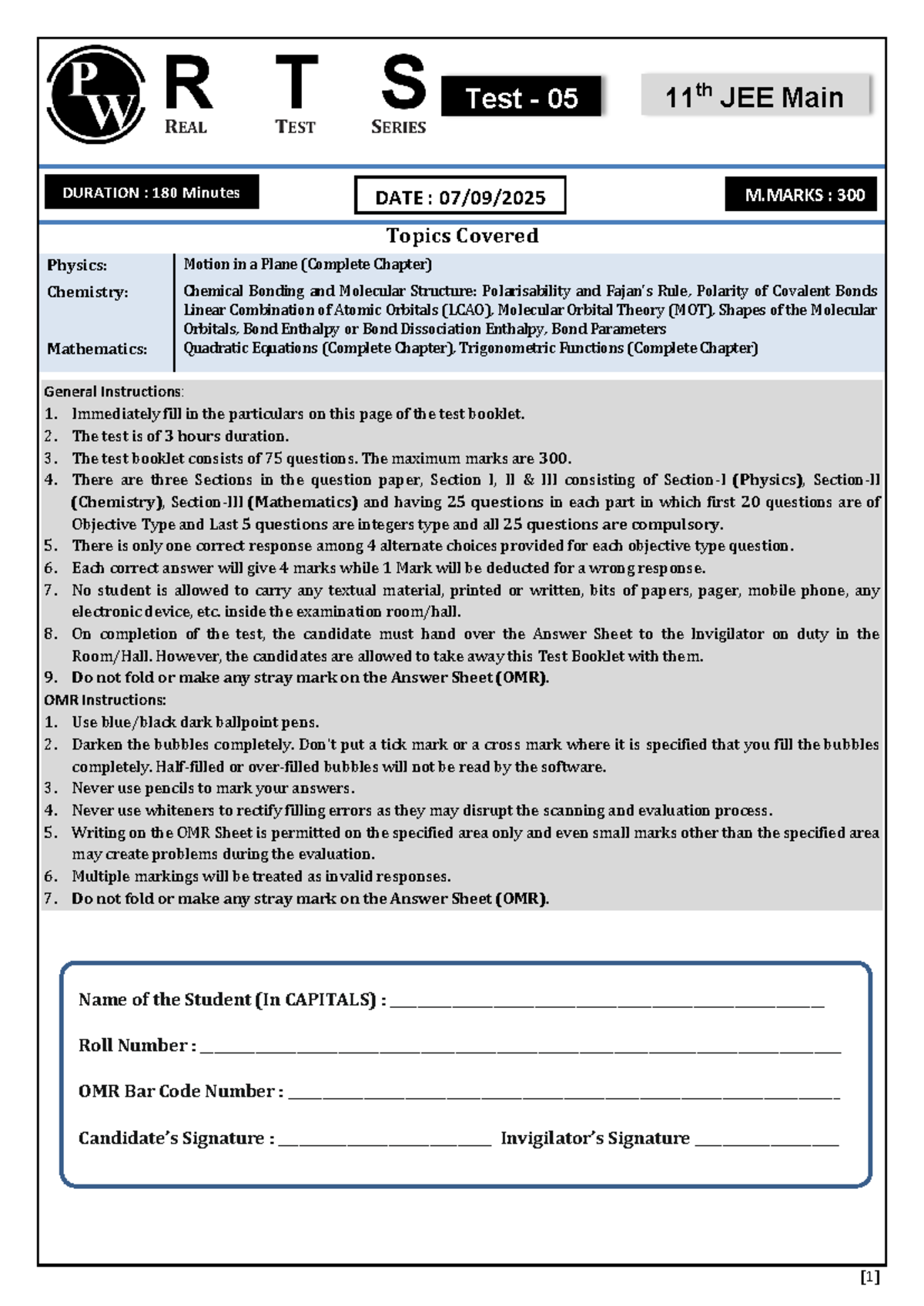 JRTS Test 05: Comprehensive Practice for JEE Main (11th) - Studocu