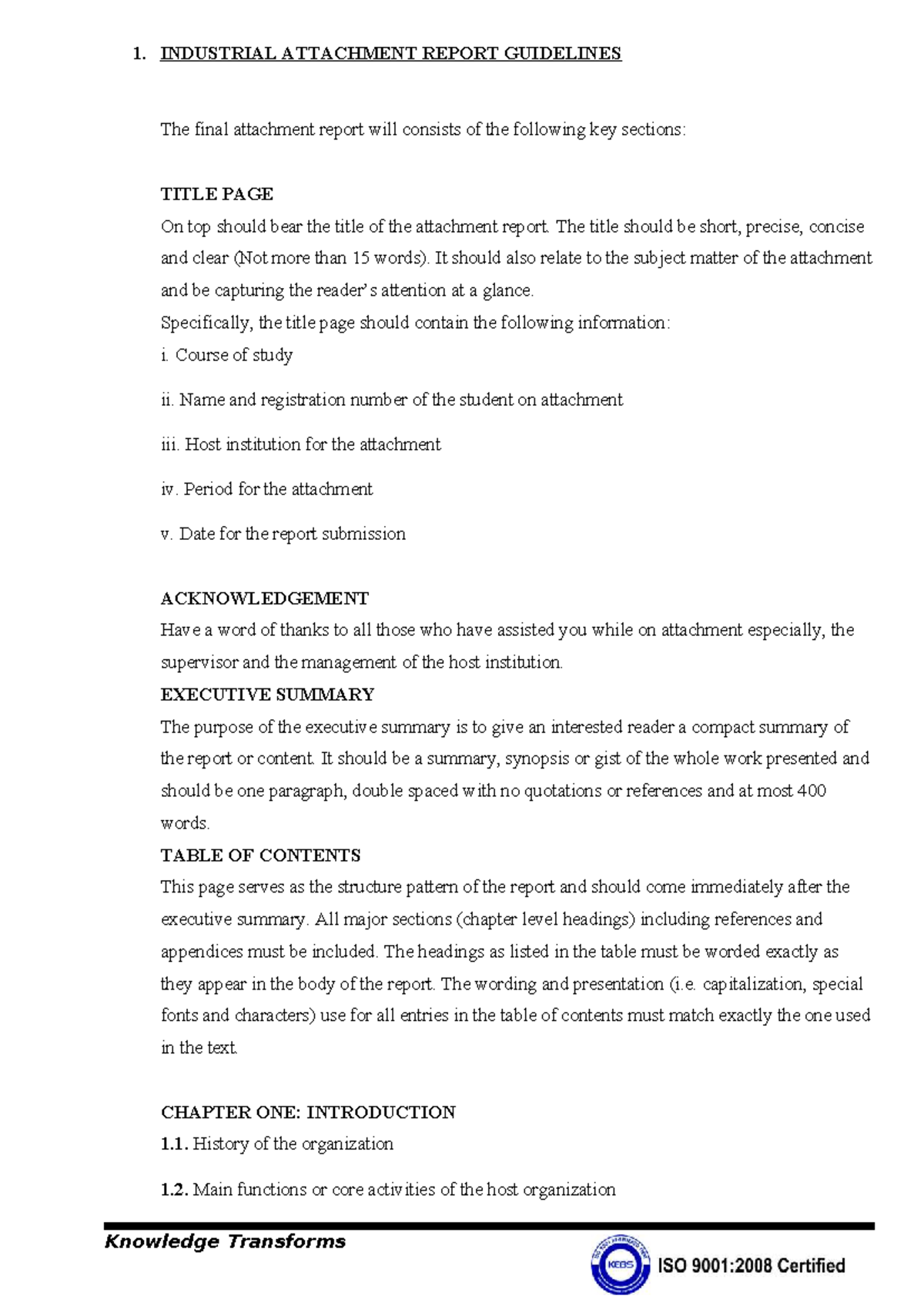 Attachment Report Writing Guidelines - Annexure IV - Studocu