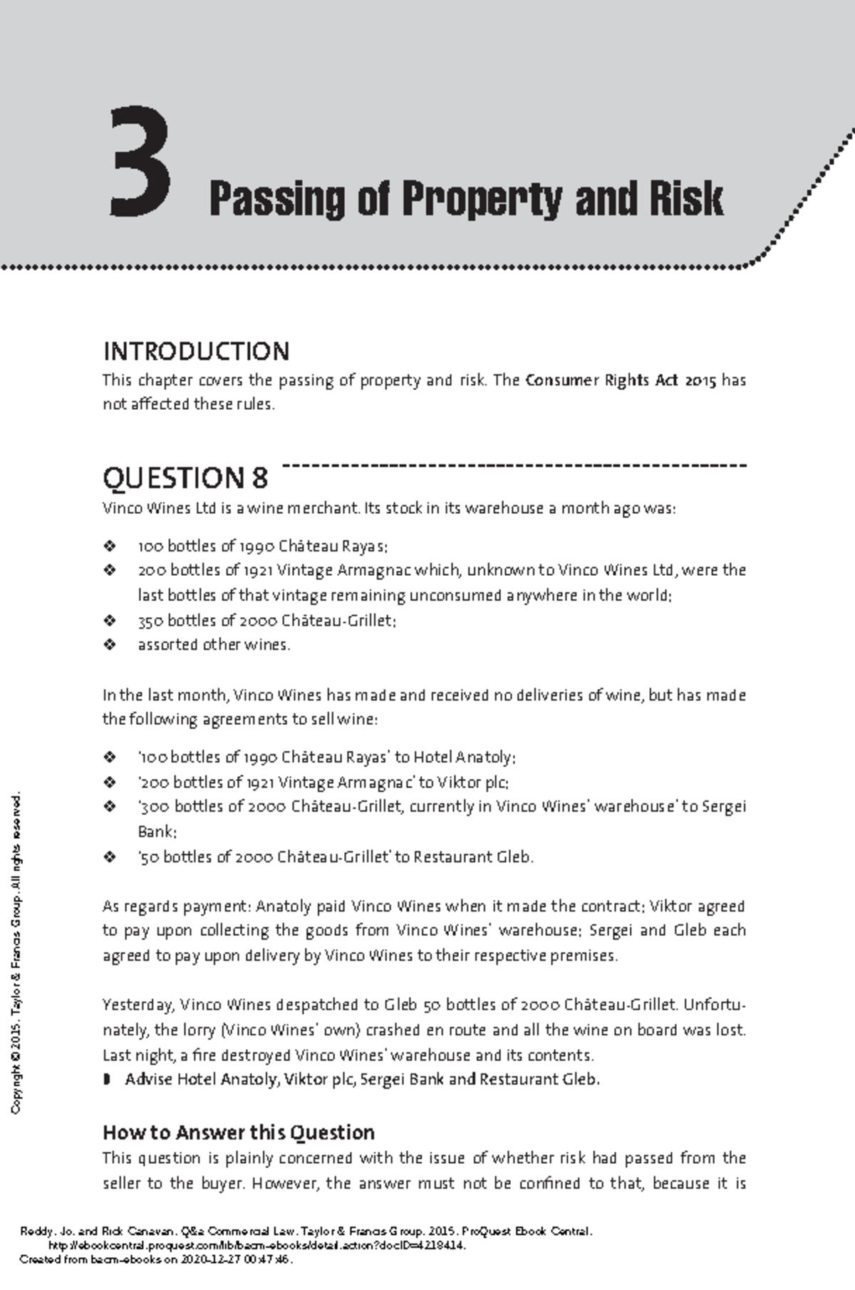 Commercial Law Q-A 3: Property and Risk Passing Analysis - Studocu