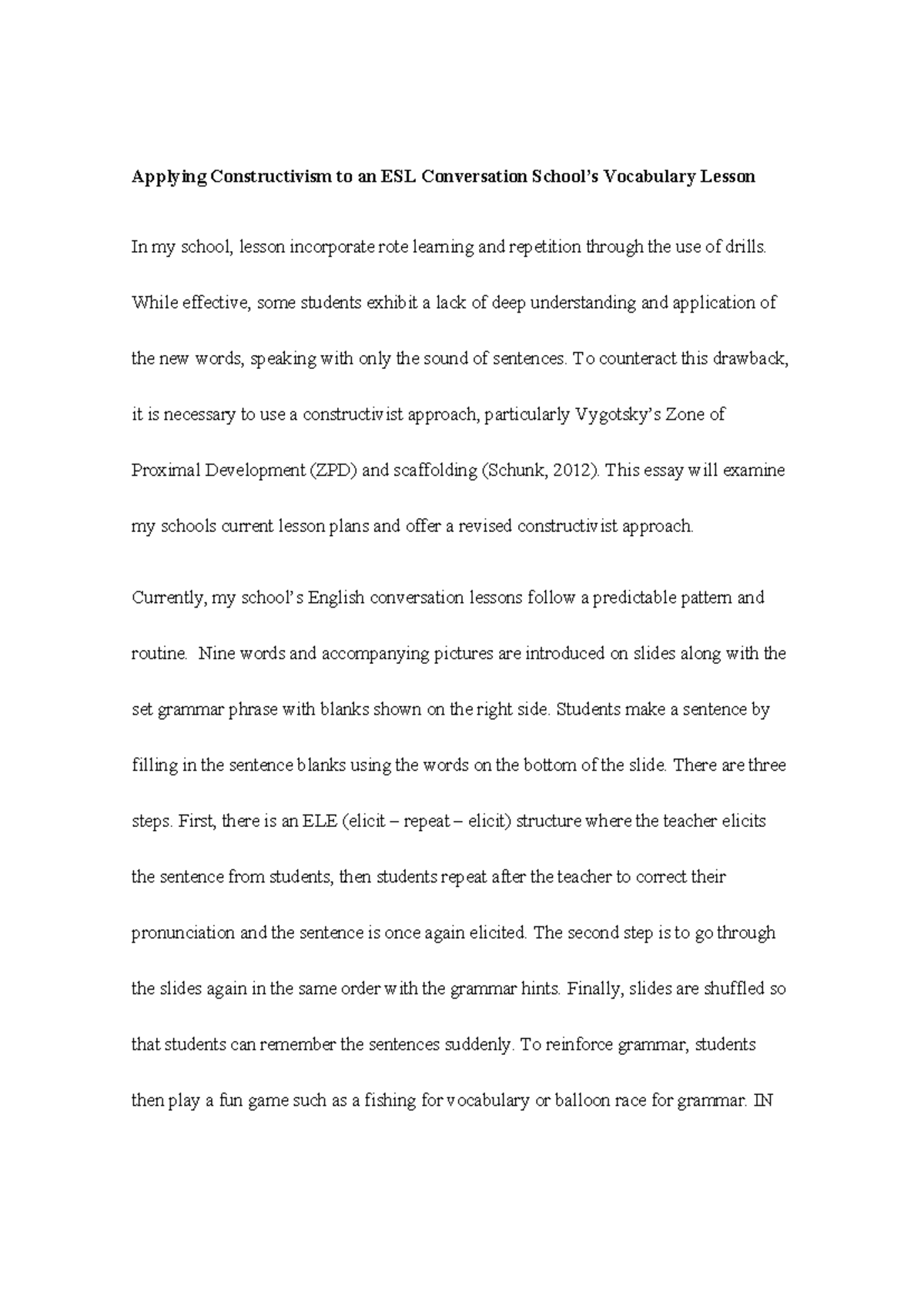 Applying Constructivism in ESL Conversation Lessons: A Revised Approach ...