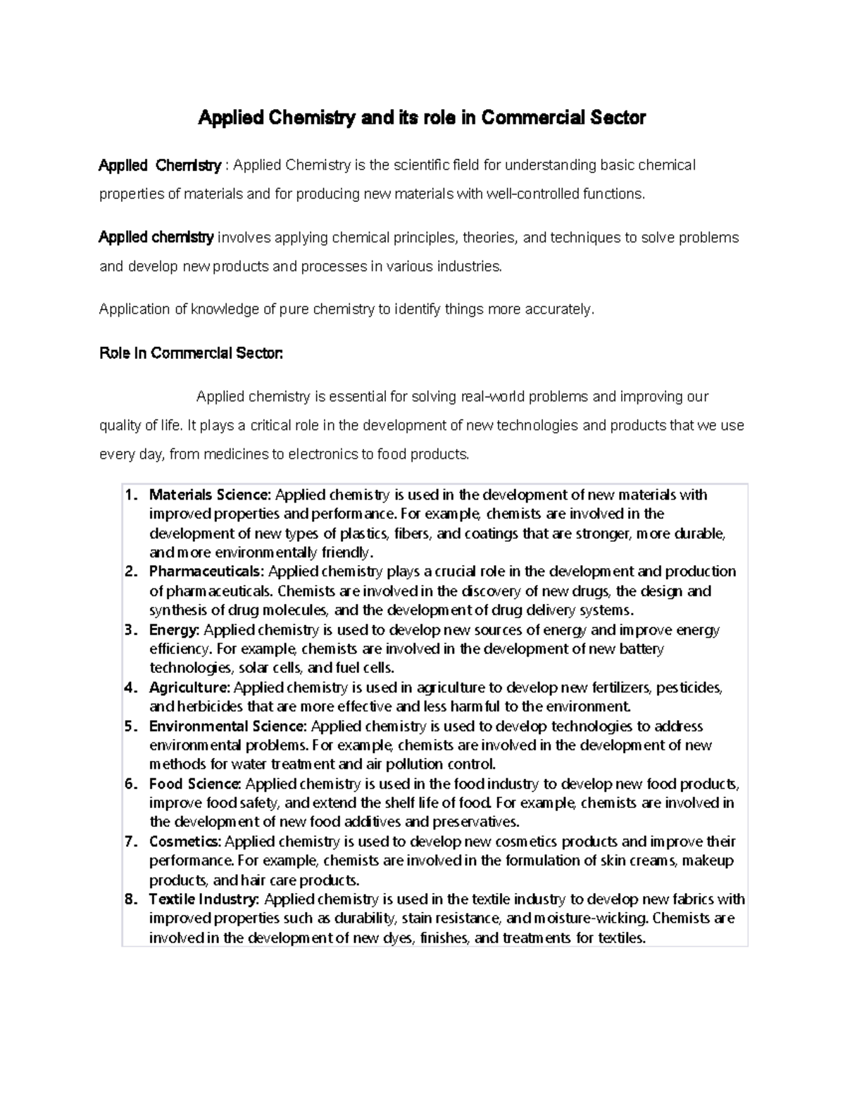 Applied Chemistry in Commercial Applications: Impacts & Innovations ...