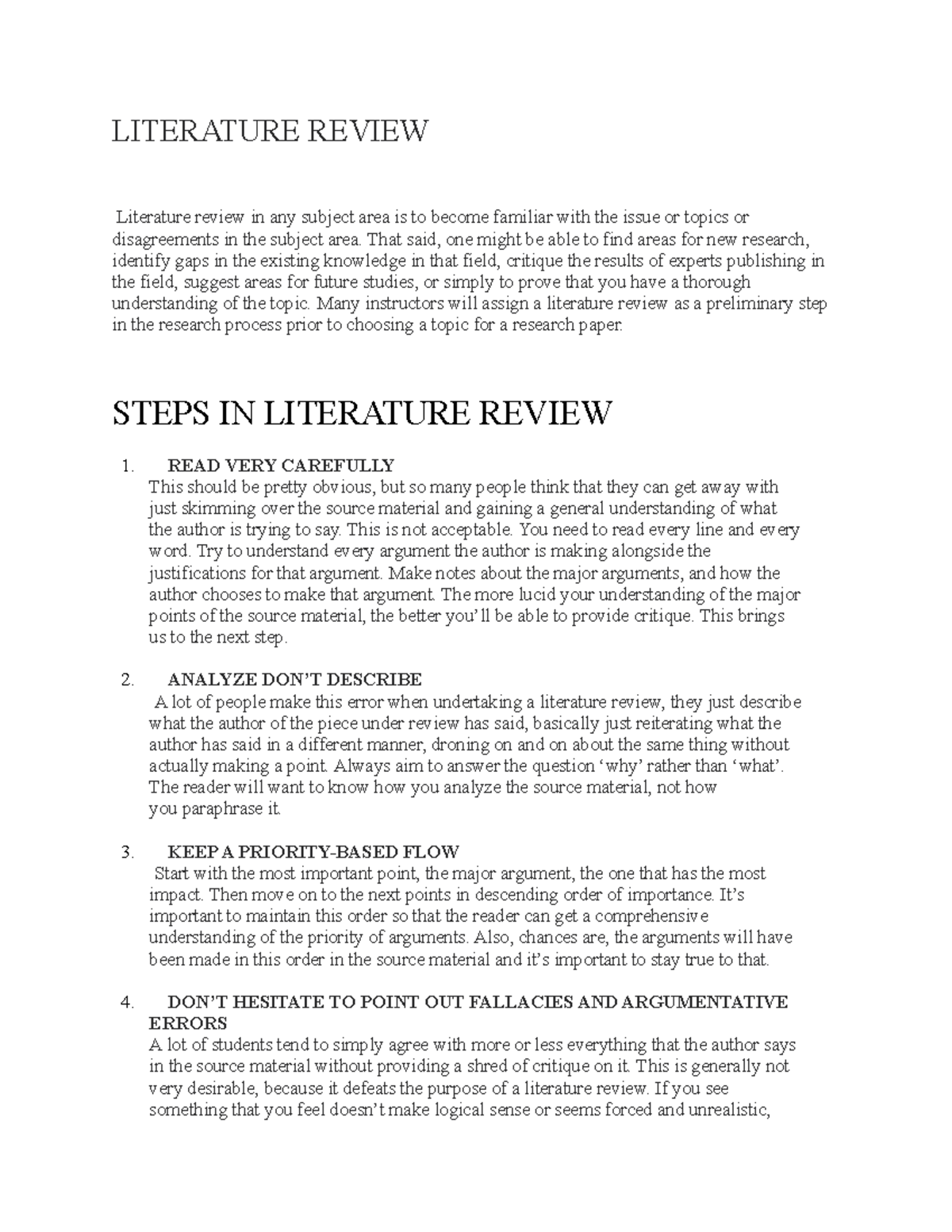 Comprehensive Guide to Conducting a Literature Review - Studocu