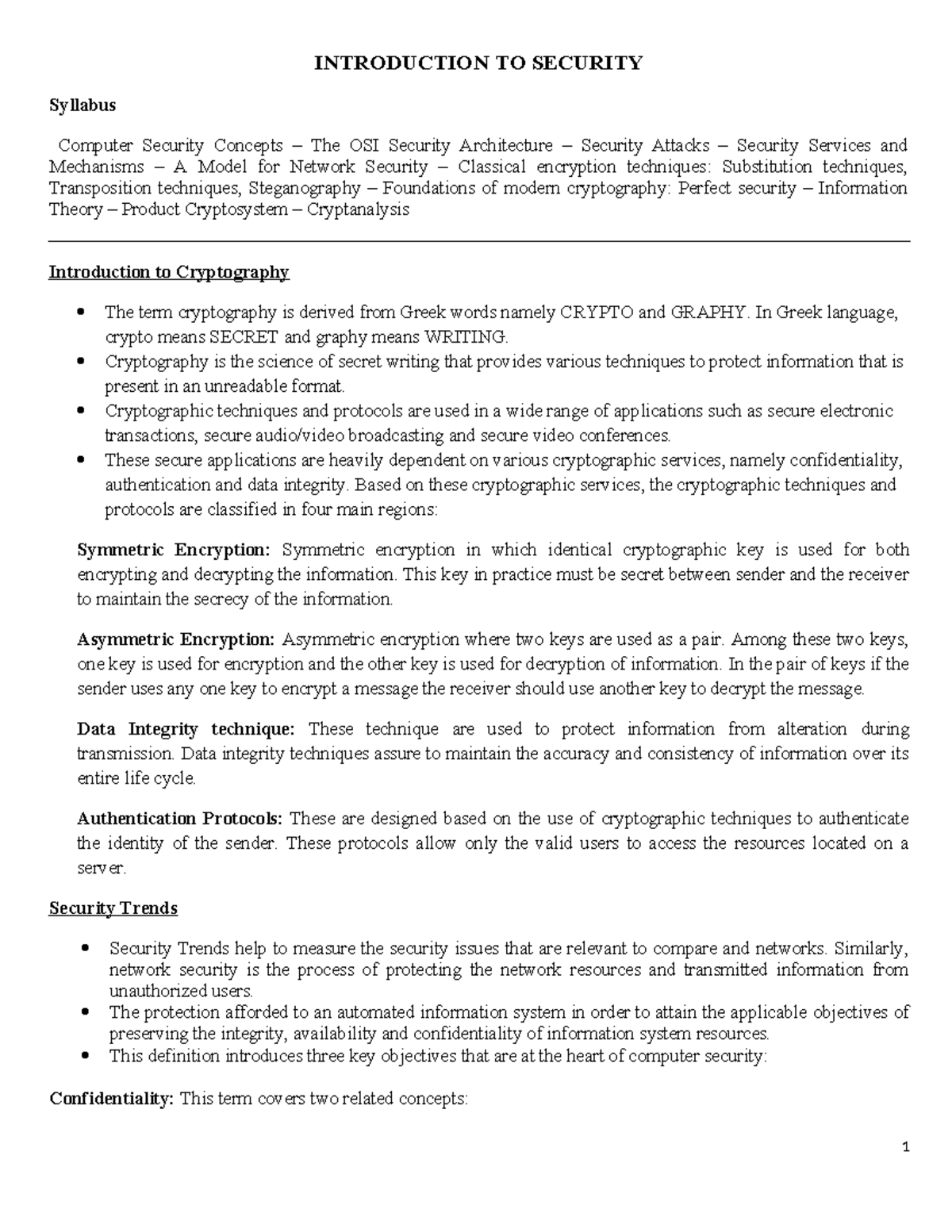 CCS Unit I Security Concepts & Cryptography Notes - Studocu
