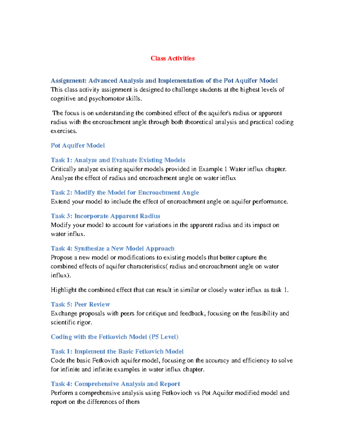 Advanced Aquifer Model Assignment (AAM 101): Analysis & Implementation ...
