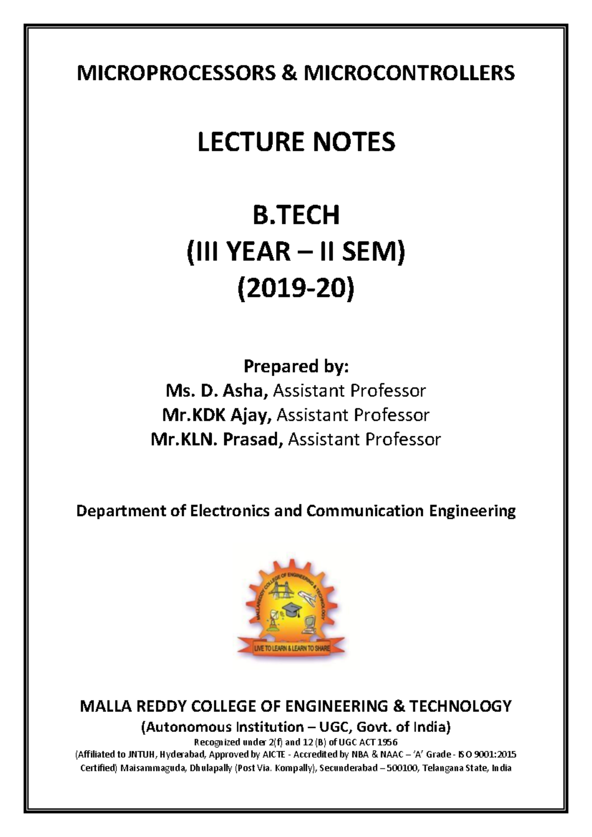 ECE301 - Lecture Notes on Microprocessors & Microcontrollers - Studocu
