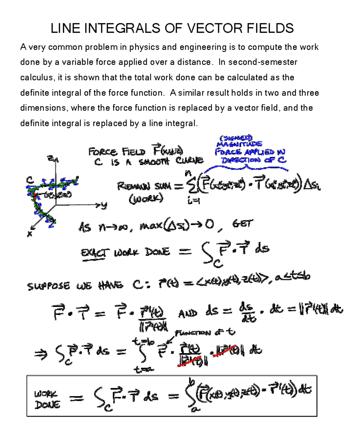 072 Line Integrals of Vector Fields: Work Calculation Examples - Studocu