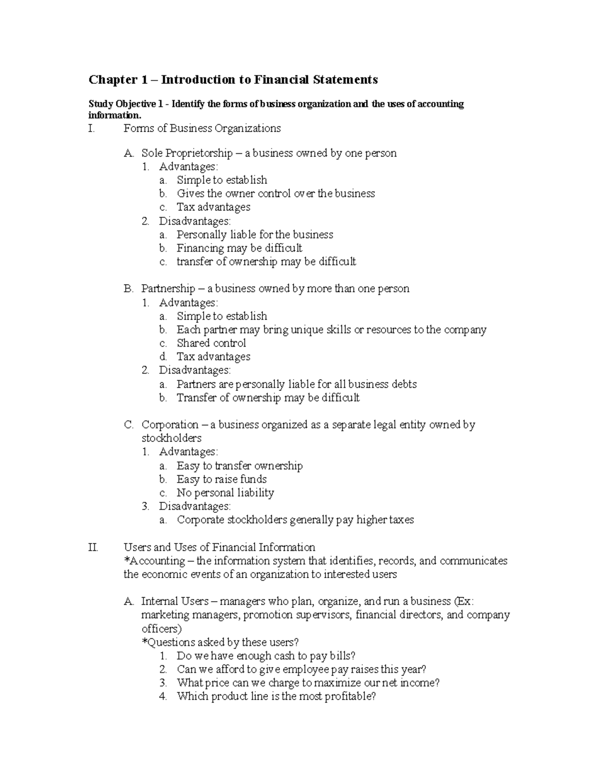 Ch01 - Notes ch1 - Chapter 1 – Introduction to Financial Statements ...