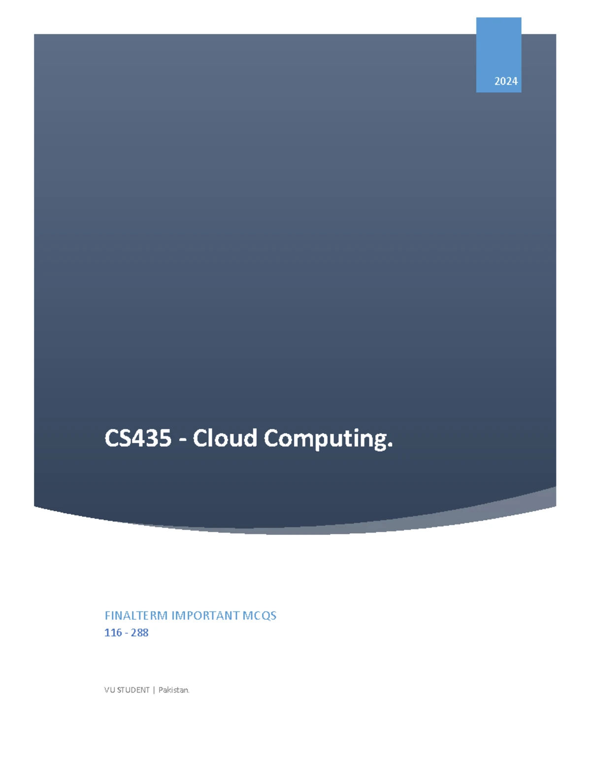 Cs435 Final Term MCQs on Cloud Computing Concepts - Studocu