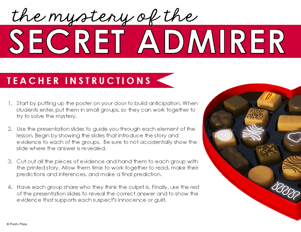 Valentine's Day Secret Admirer Mystery: Teacher Instructions ...