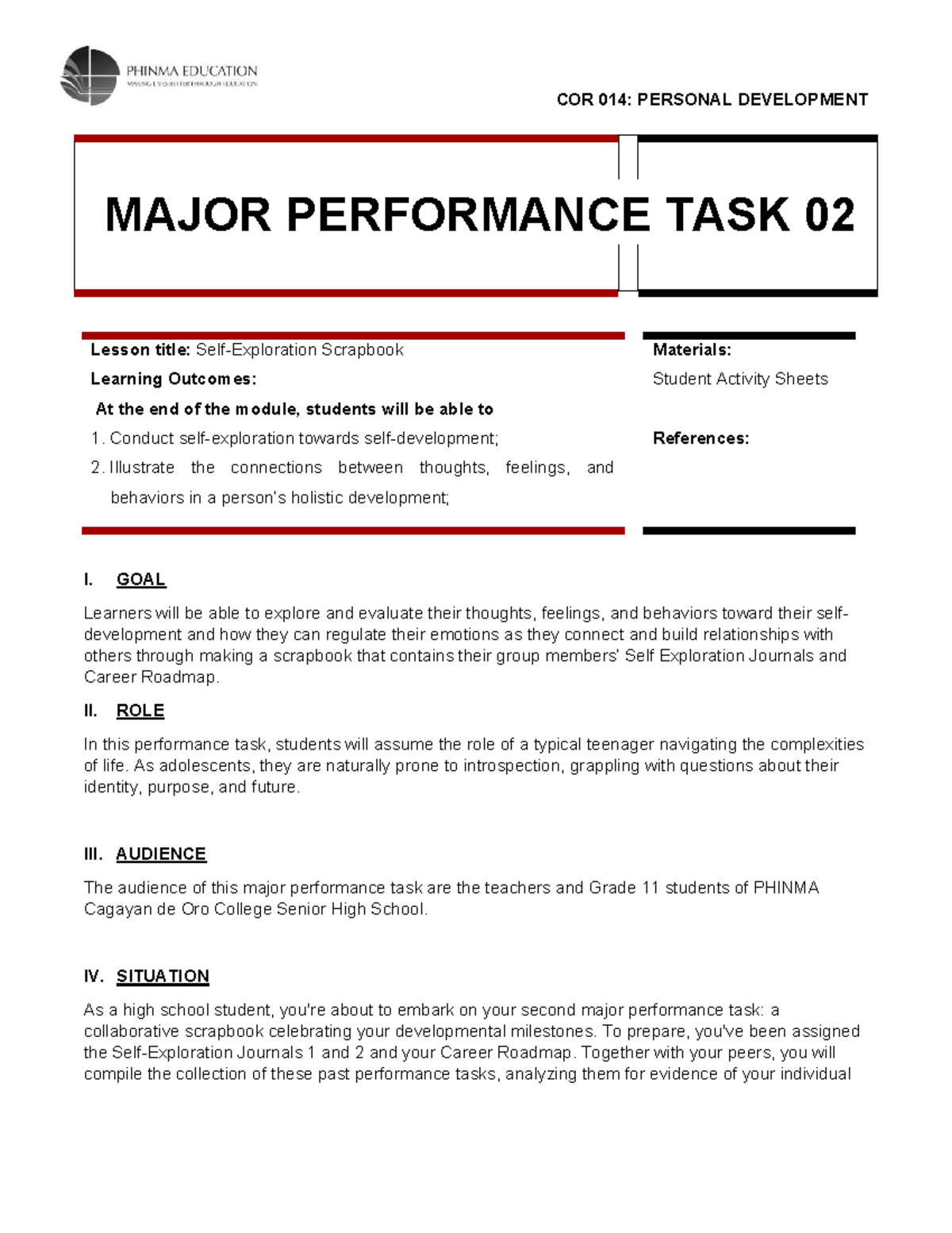 COR 014: Personal Development Major Performance Task 02 - Scrapbook ...