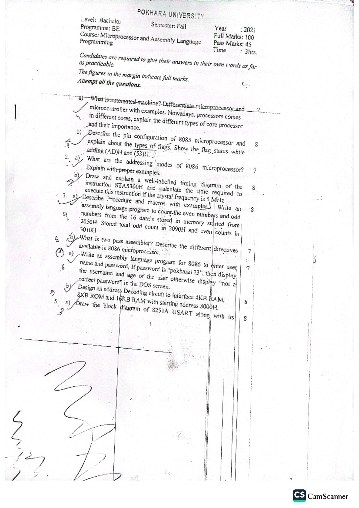 Microprocessors BE - Spring 2021 Past Year Exam Paper (POKHARA) - Studocu