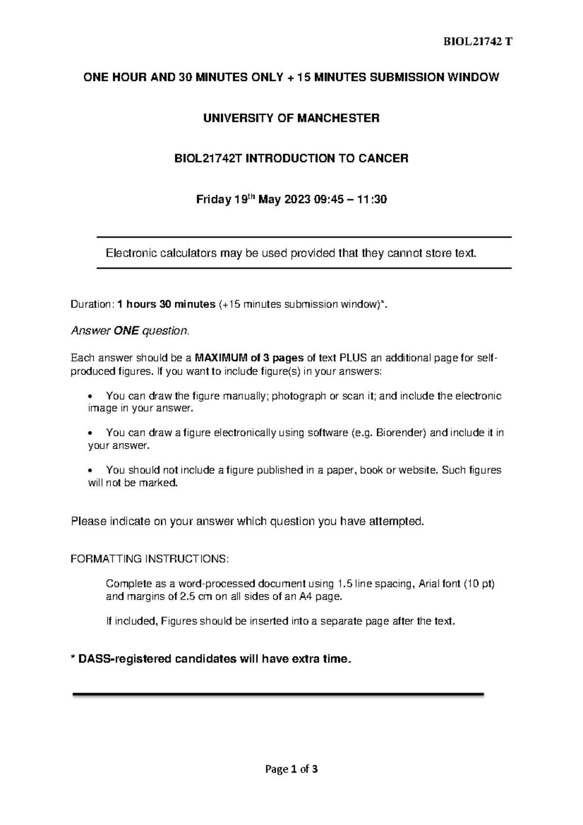 BIOL21742 Final Exam Guidelines: Introduction to Cancer - Studocu
