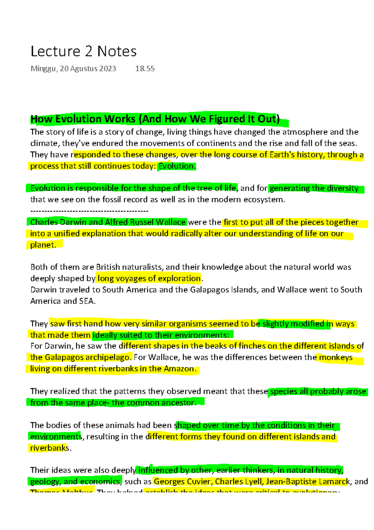 Lecture 2 Notes: Understanding Evolution and Its Mechanisms - Studocu