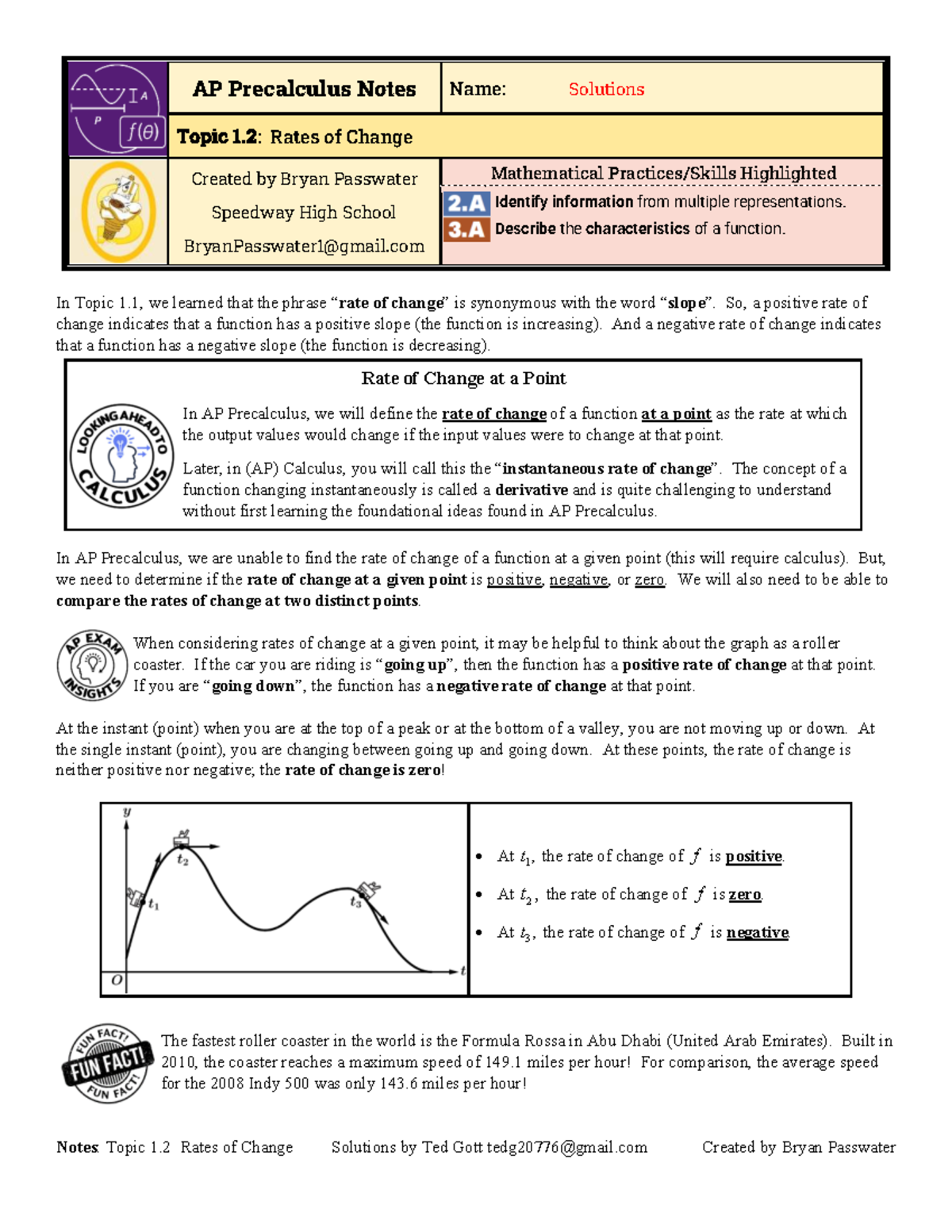 AP Precalculus Notes: Topic 1.2 - Understanding Rates of Change - Studocu
