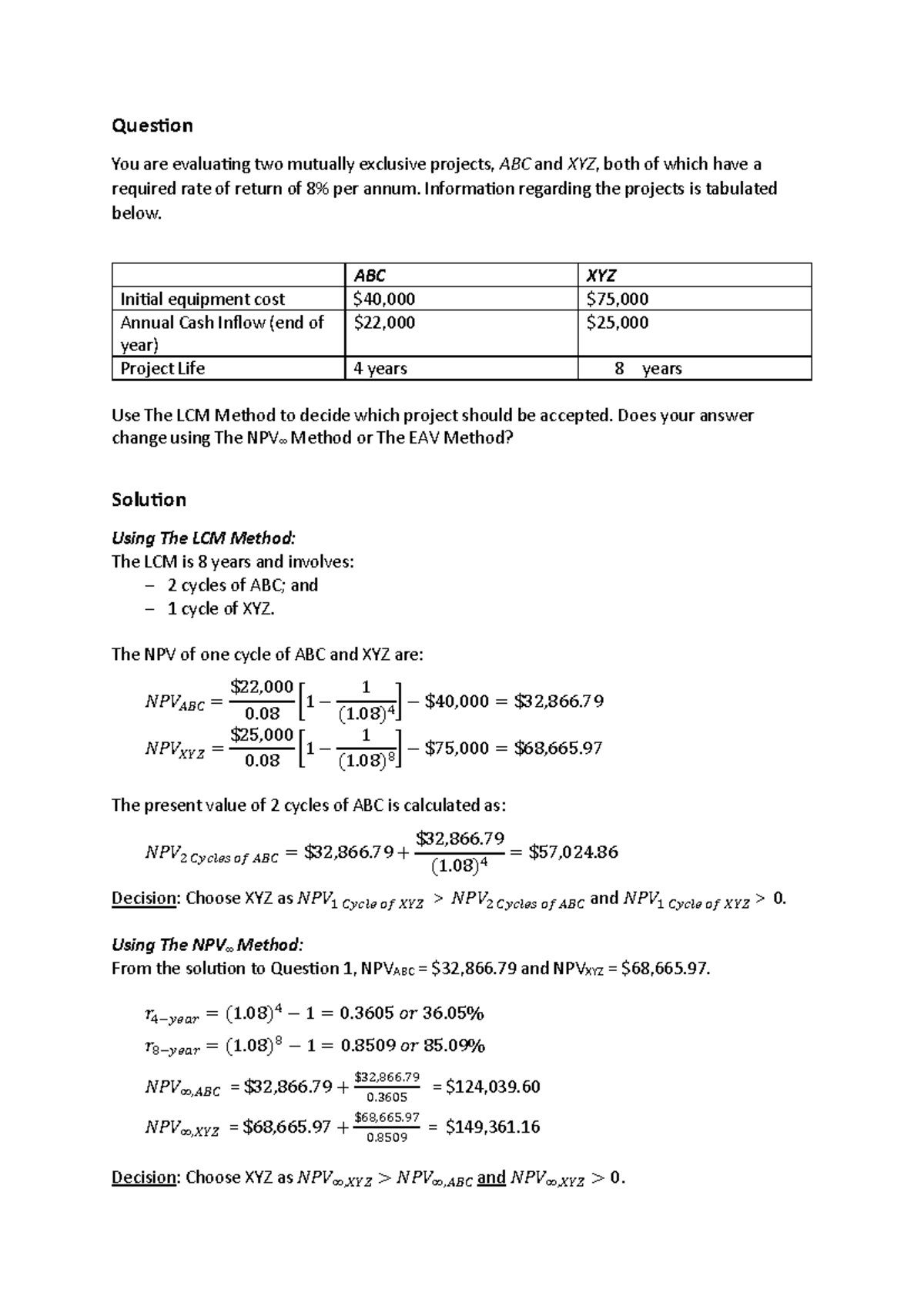 W3-3 Evaluating Projects ABC & XYZ: LCM Method Analysis - Studocu