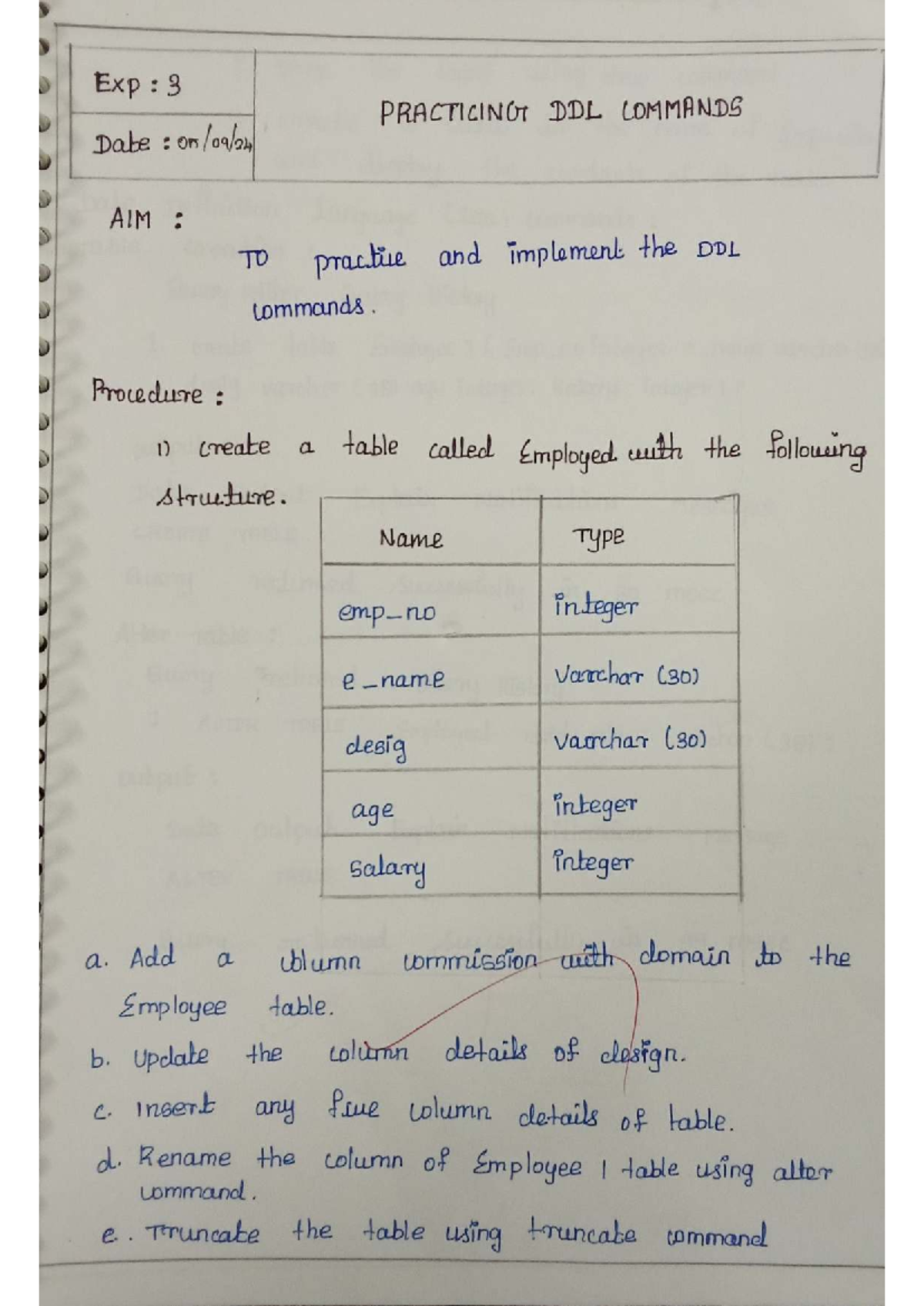 DBDM EXNO 03 - Practicing DDL Commands in Database Management - Studocu