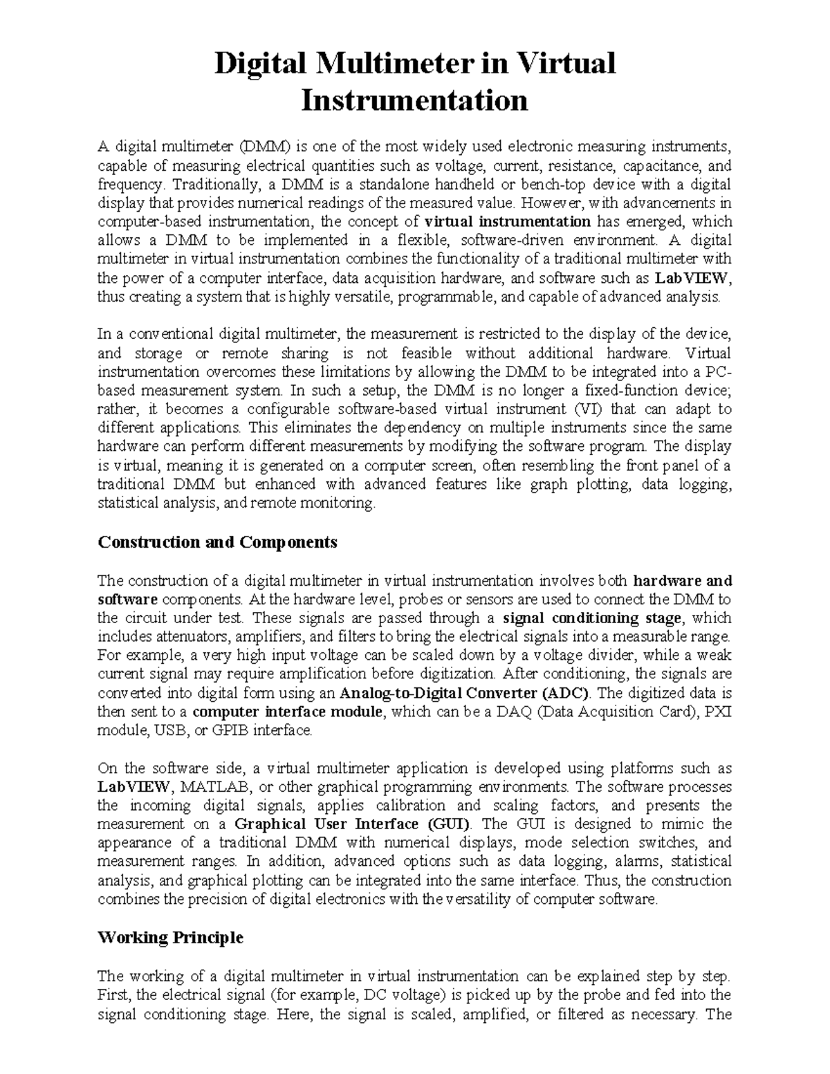 Digital Multimeter (DMM) in Virtual Instrumentation Overview - Studocu