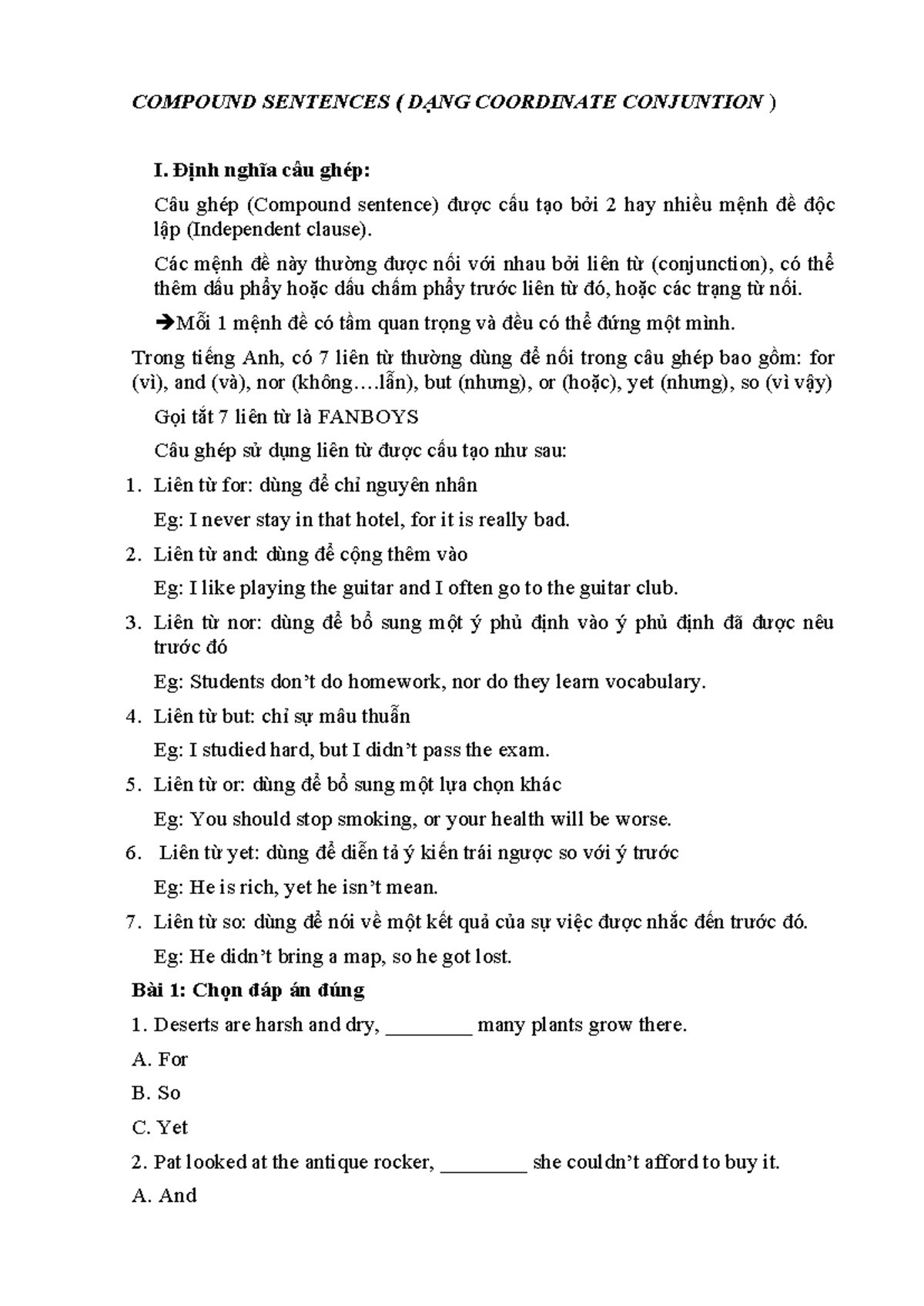 Compound Sentences Fanboys - COMPOUND SENTENCES ( DẠNG COORDINATE ...