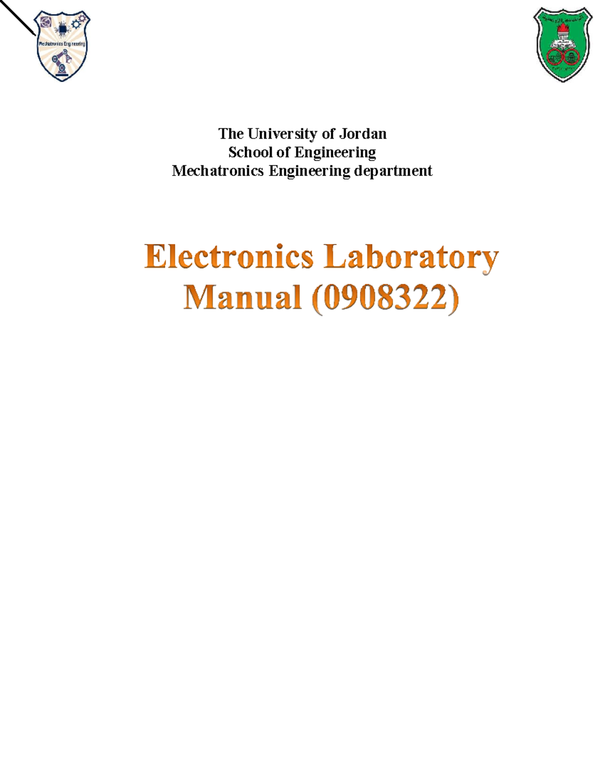 Electronics Lab Manual for Mechatronics Engineering 0908322 - Studocu