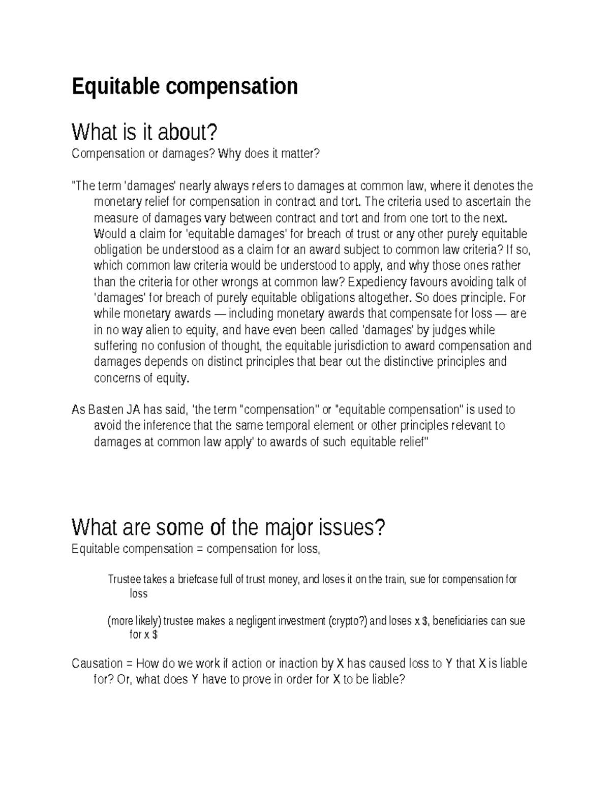 Equitable Compensation Notes (LAW 120): Understanding Damages and ...