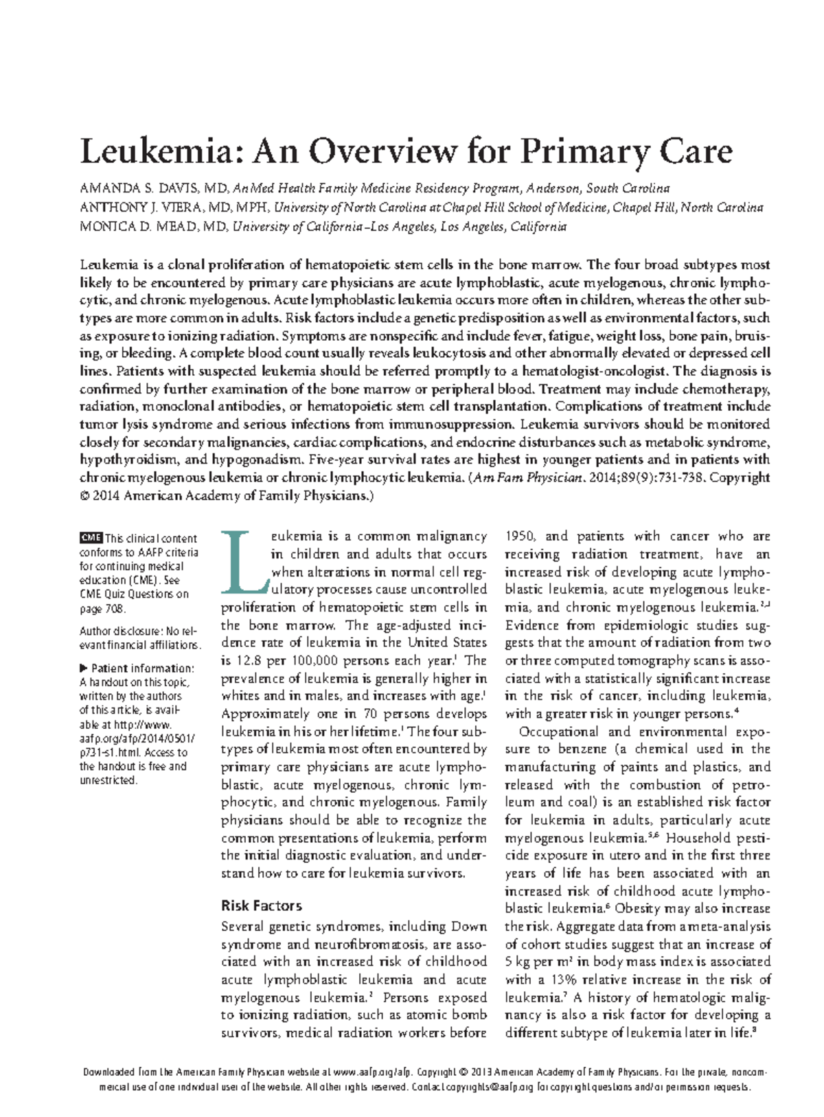 Leukemia Overview for Primary Care: Common Types & Management - Document Preview