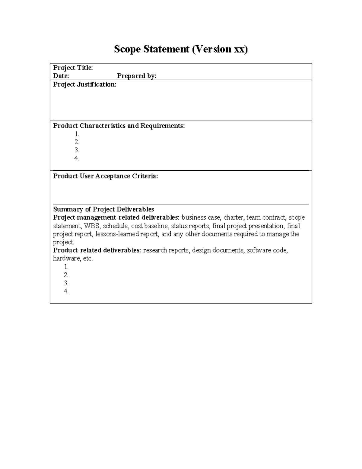 Scope statement - nnnnnnnnnnhhh - Scope Statement (Version xx) Project ...