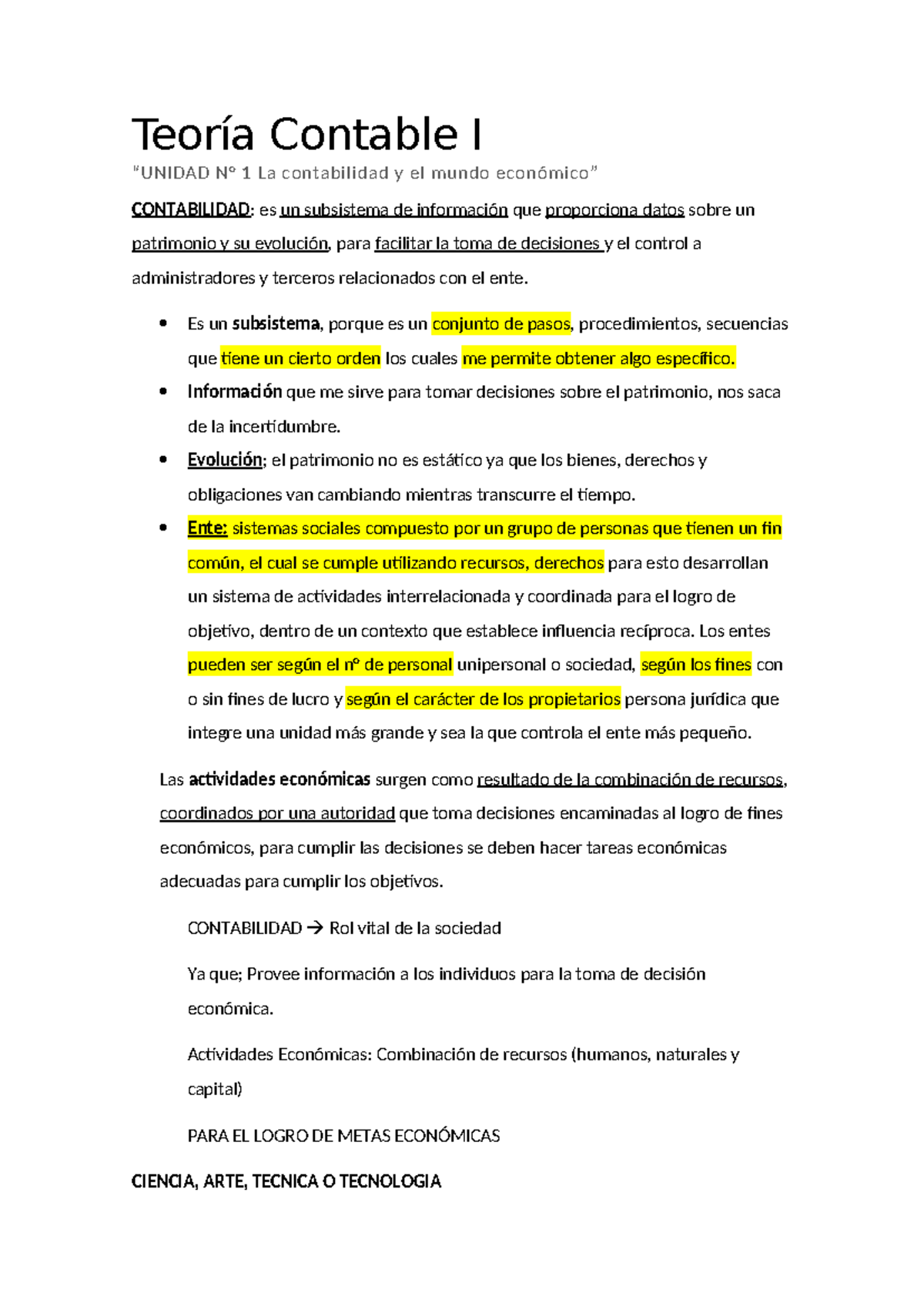 T.C Resumen- 1-2-3 - unidades 1 2 y 3 - Teoría Contable I “UNIDAD N° 1 ...