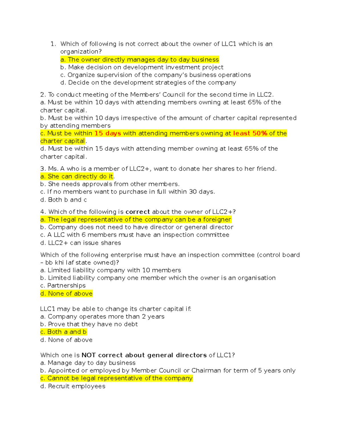 LLC Law Review: Key Concepts and Regulations (Midterm) - Studocu