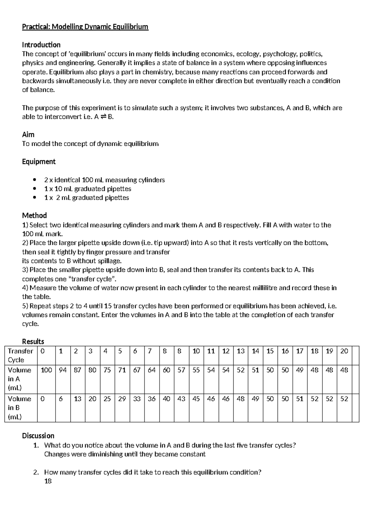 Practical 1 - Modelling Dynamic Equilibrium - Practical: Modelling ...