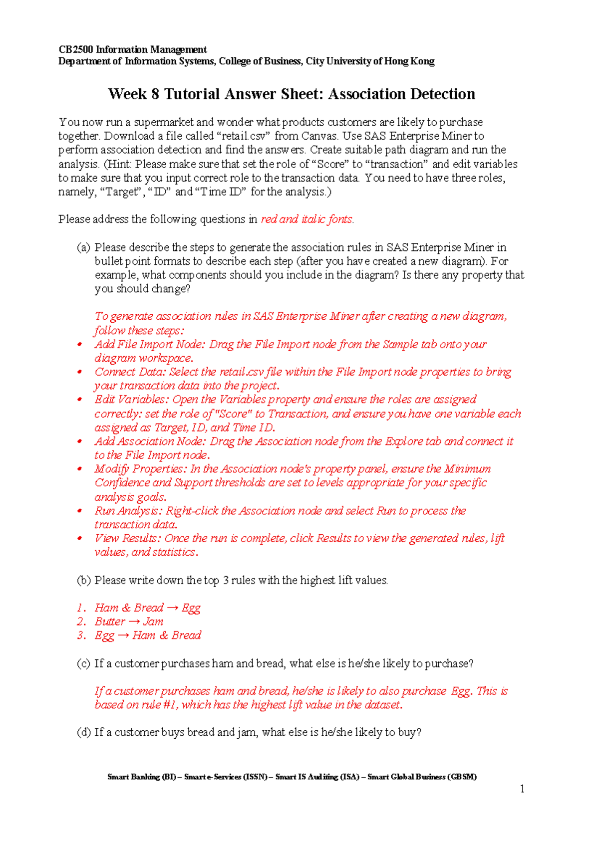 CB2500 - Week 8 Tutorial: Association Detection Answer Sheet - Studocu