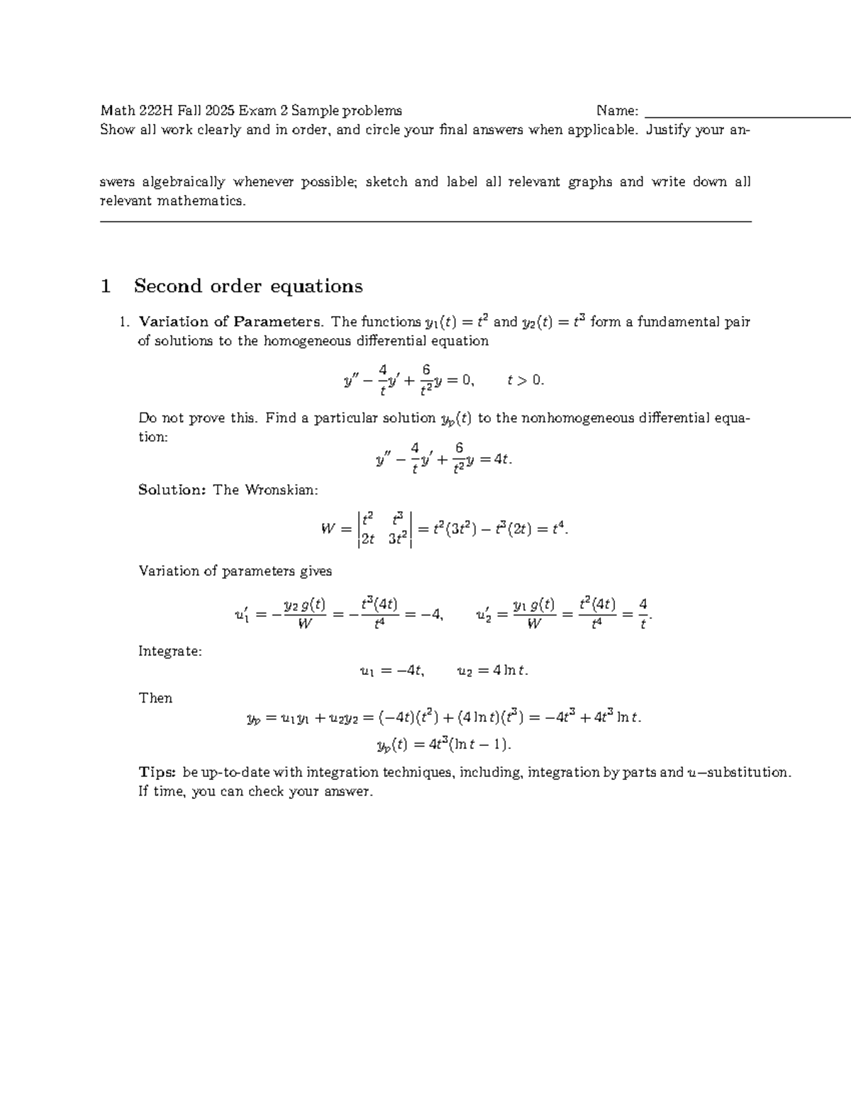 Math Fall 2025 Exam 2 Practice Problems and Solutions - Studocu