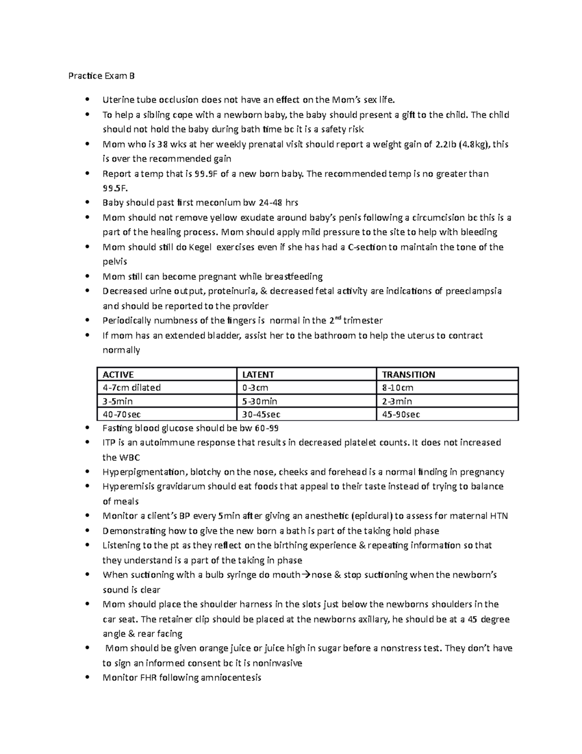 OB 101 Final Exam Study Guide - Key Notes for Maternity Care - Studocu