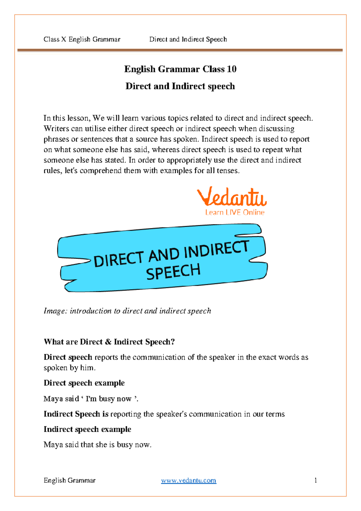 Class 10 English Grammar NCERT Solutions: Direct & Indirect Speech ...