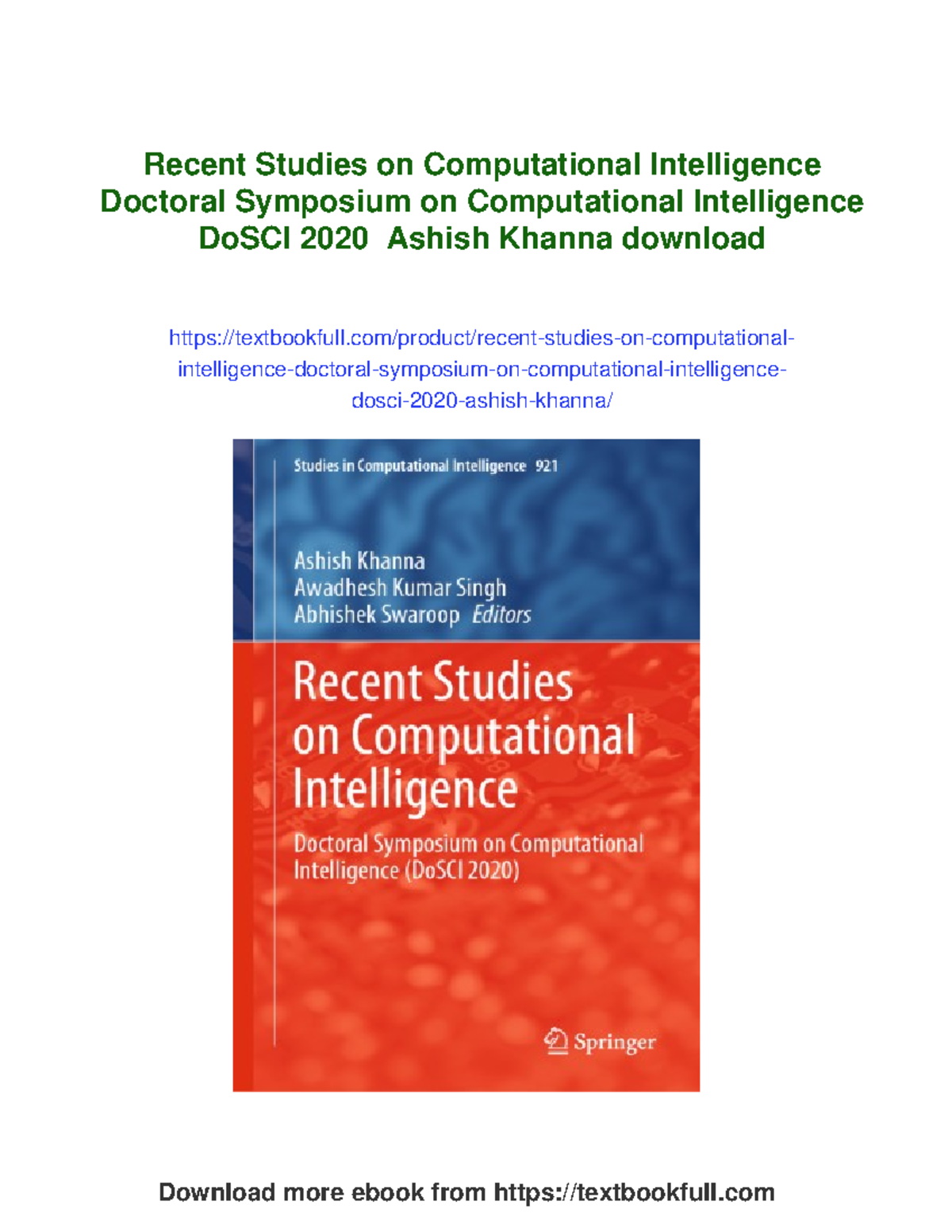 Recent Advances in Computational Intelligence: DoSCI 2020 Proceedings ...