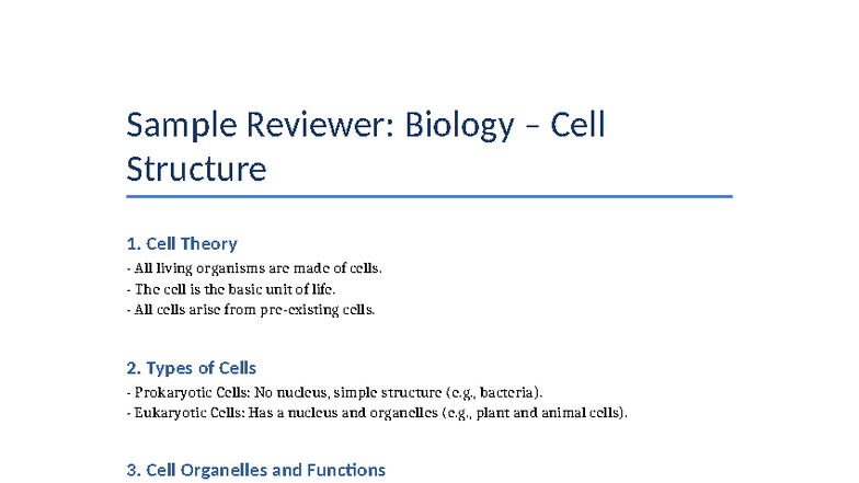 Biology 101: Cell Structure Overview and Key Concepts - Studocu