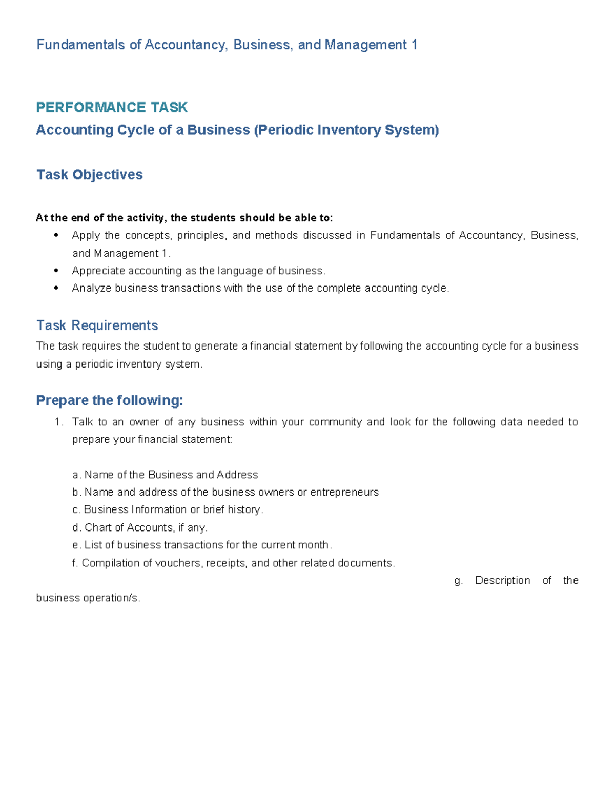 Funda ABM1 Performance Task: Accounting Cycle for a Business - Studocu